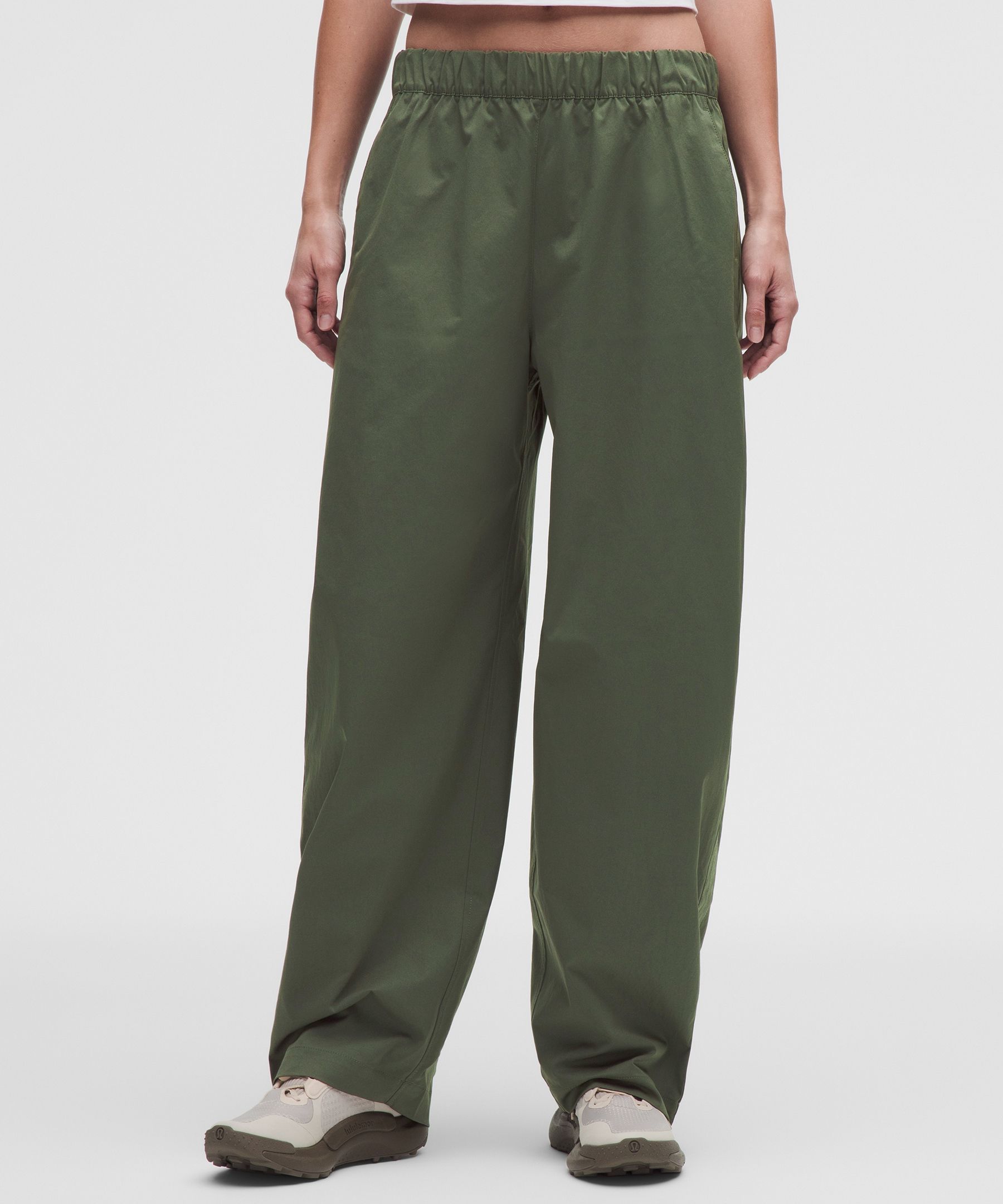 Pantalon tissé jambe tonneau taille haute