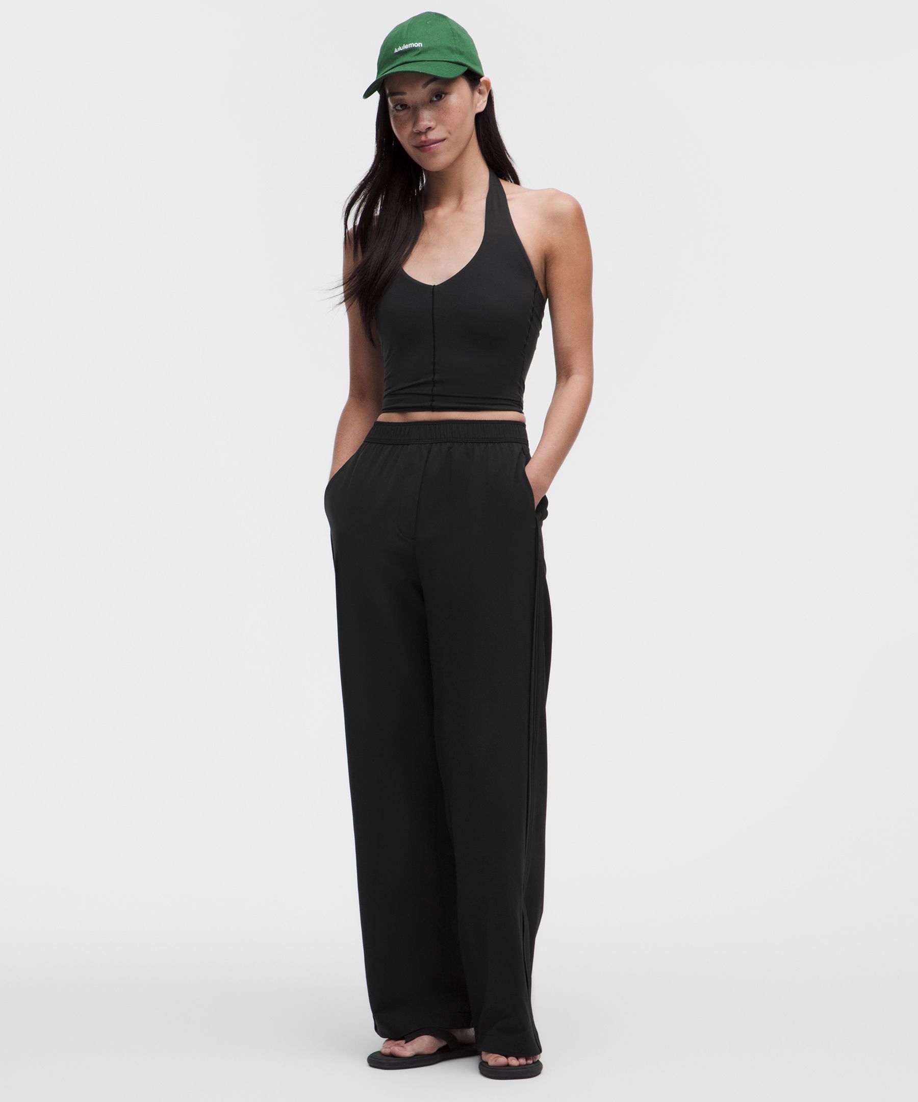 Stretch Woven ハイライズ ワイドレッグパンツ *アジアフィット