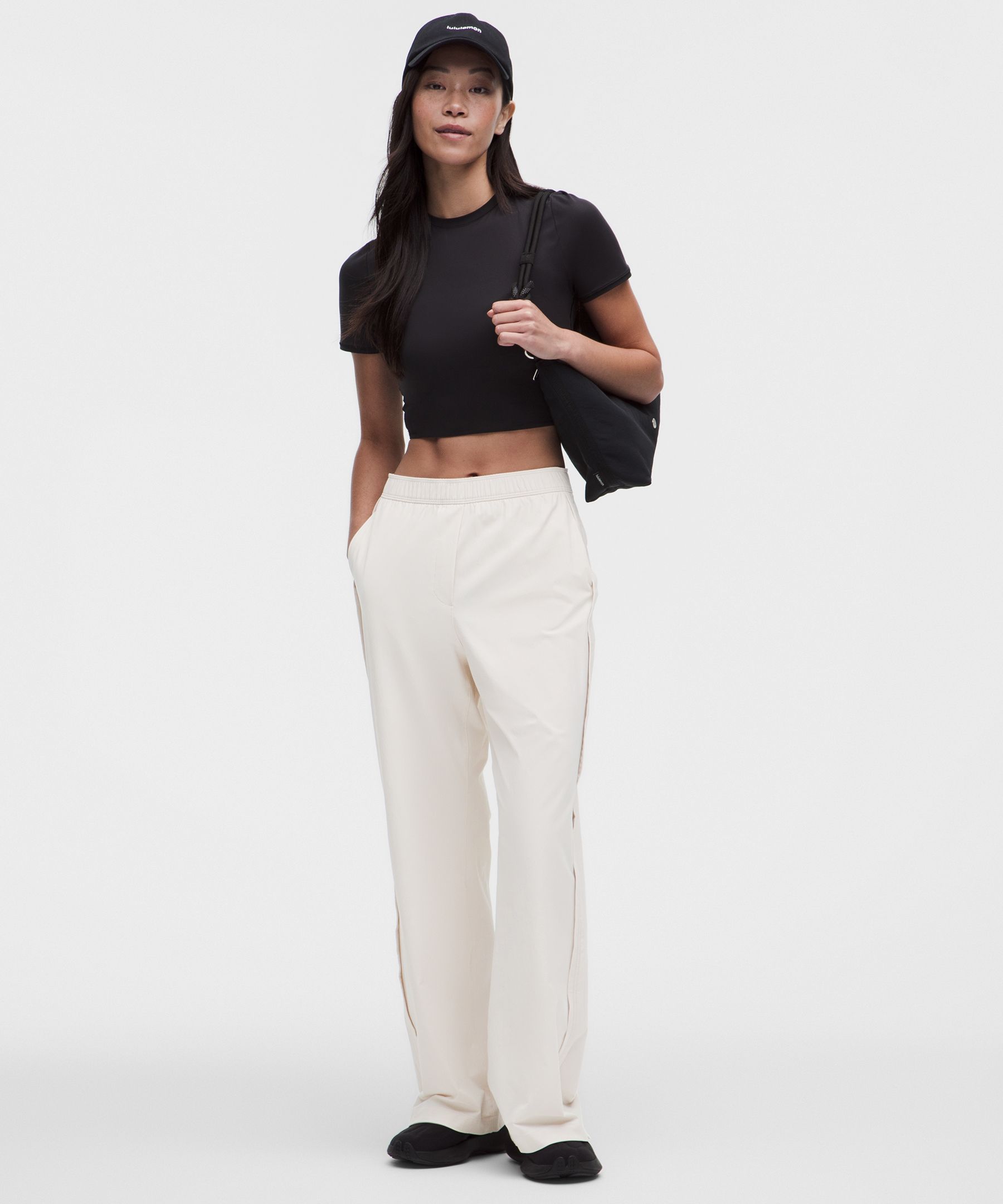 Stretch Woven ハイライズ ワイドレッグパンツ *アジアフィット