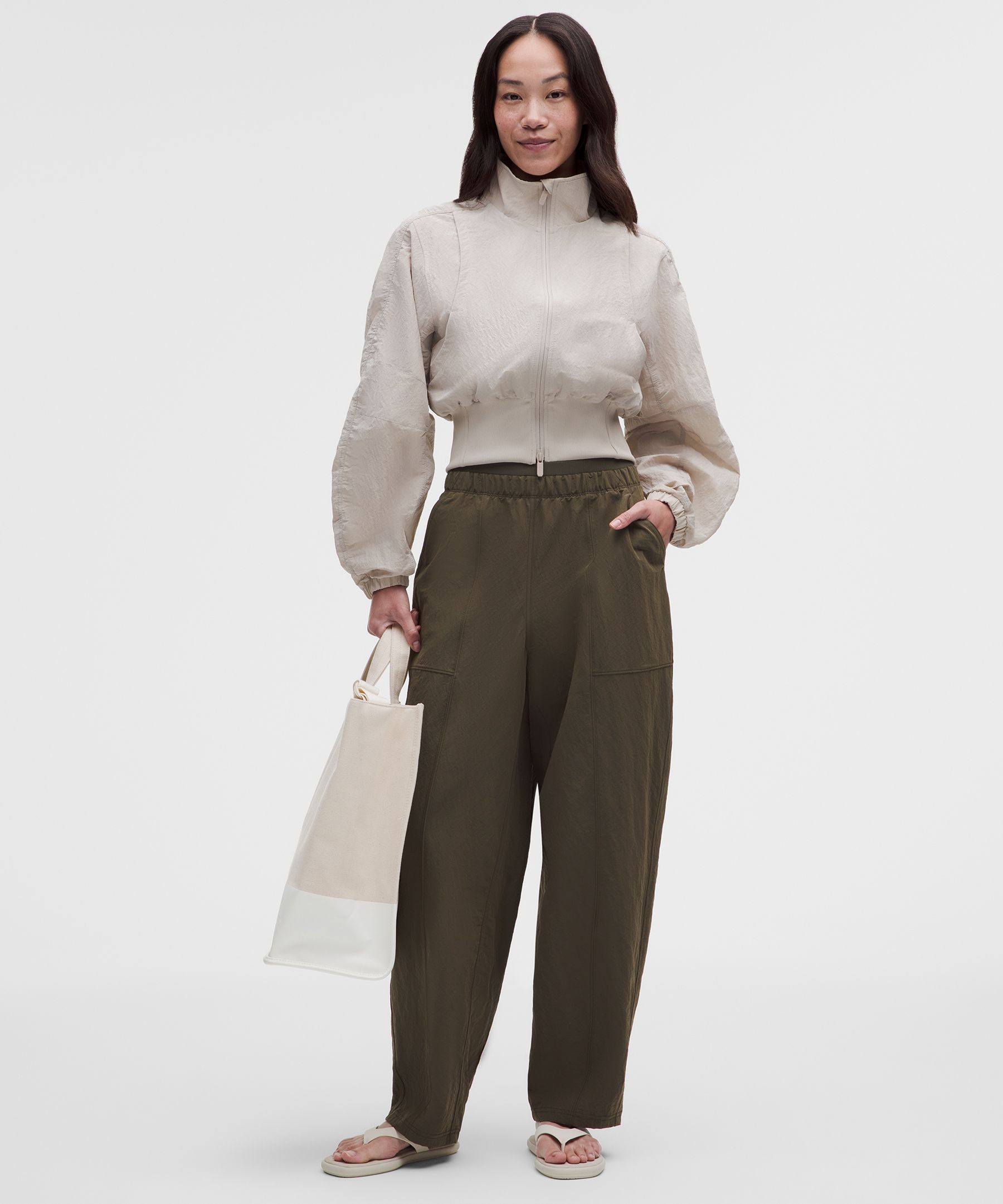 Crinkle Nylon Mid-Rise Barrel-Leg Pants *Asia Fit