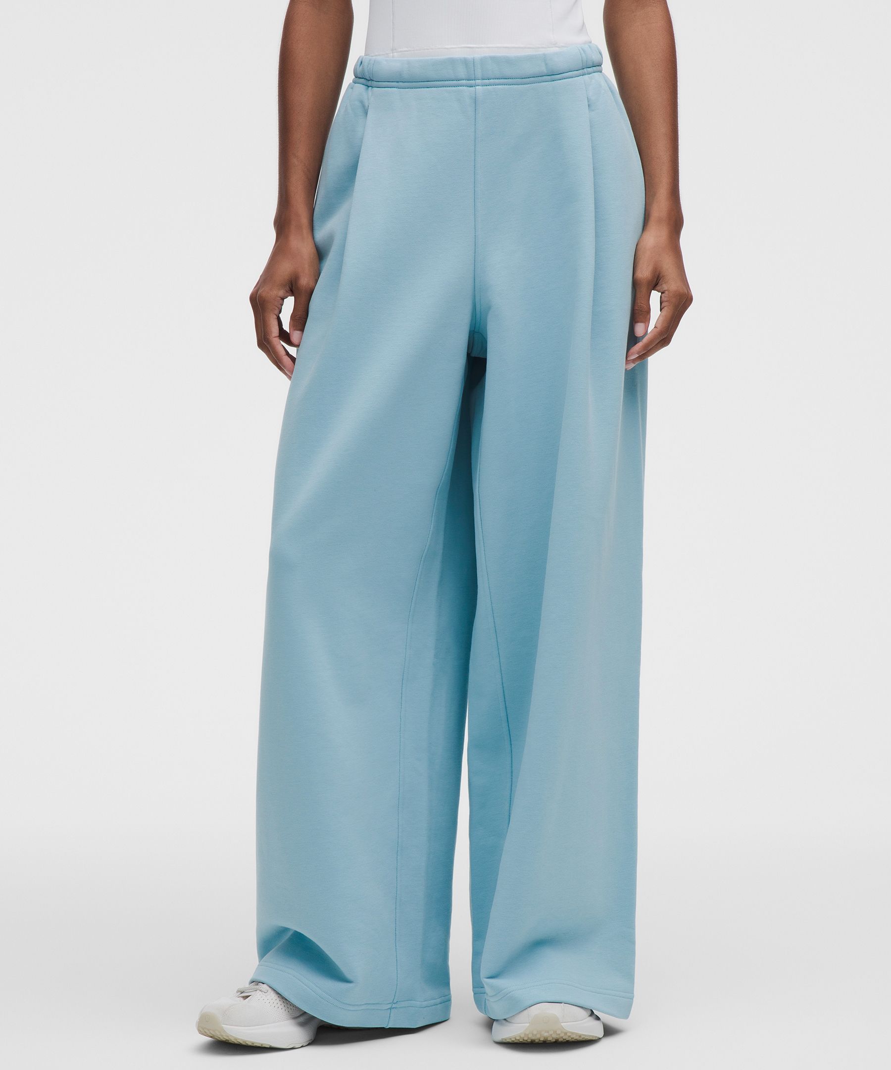 Pantalon jambe large taille mi-haute en tissu bouclette