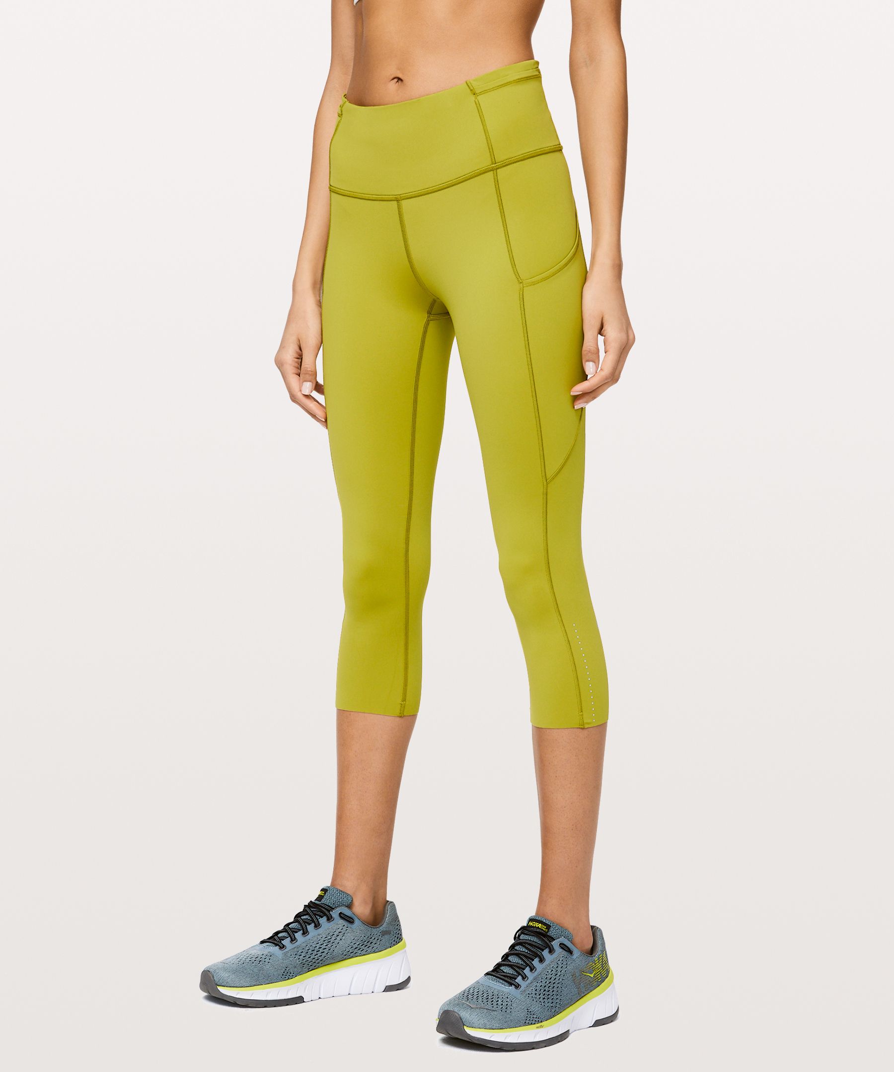 Lululemon Fast And Free Crop Ii 19" *nulux In Golden Lime