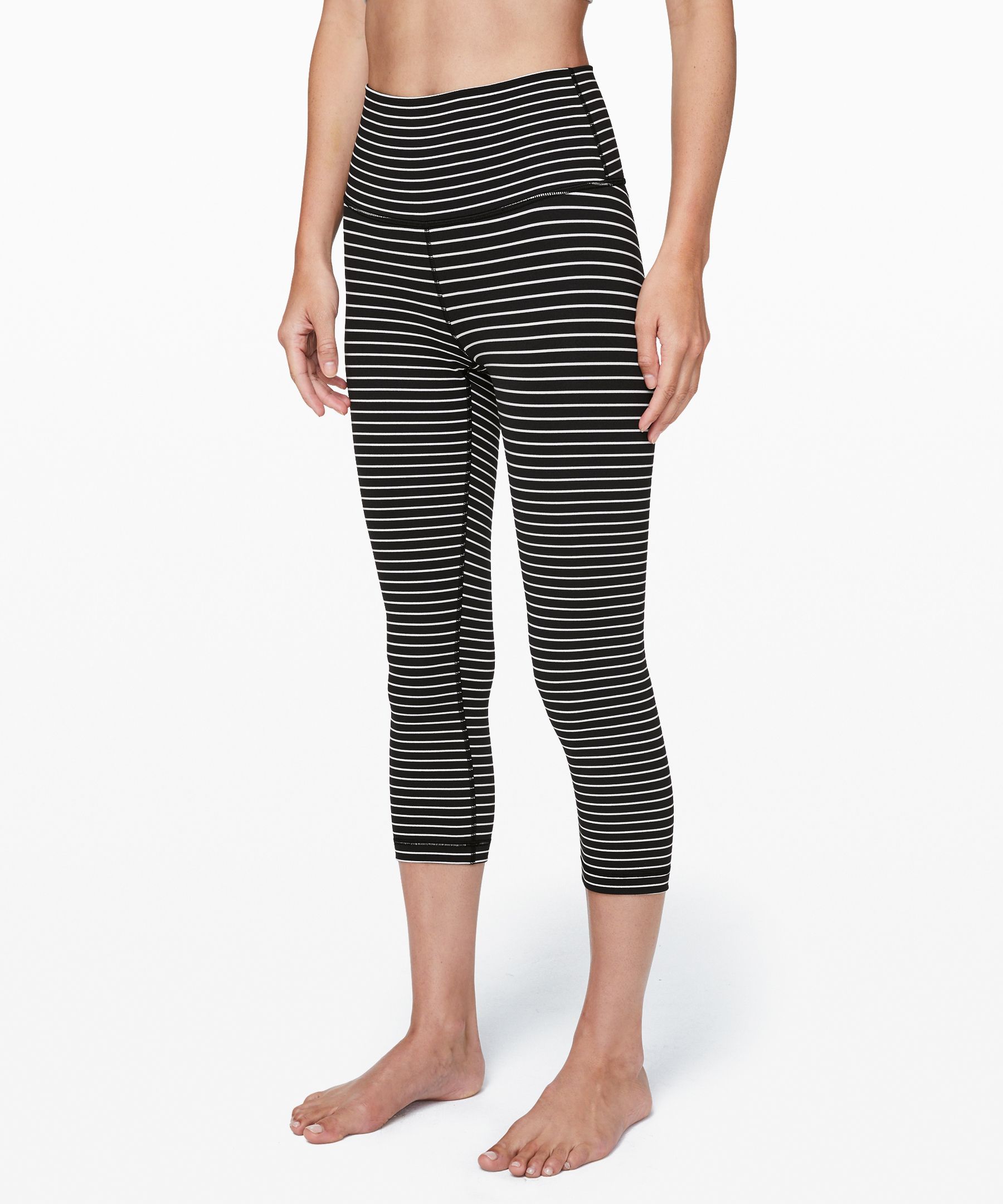 Lululemon Wunder Under Crop (high-rise) *21" In Parallel Stripe Black White