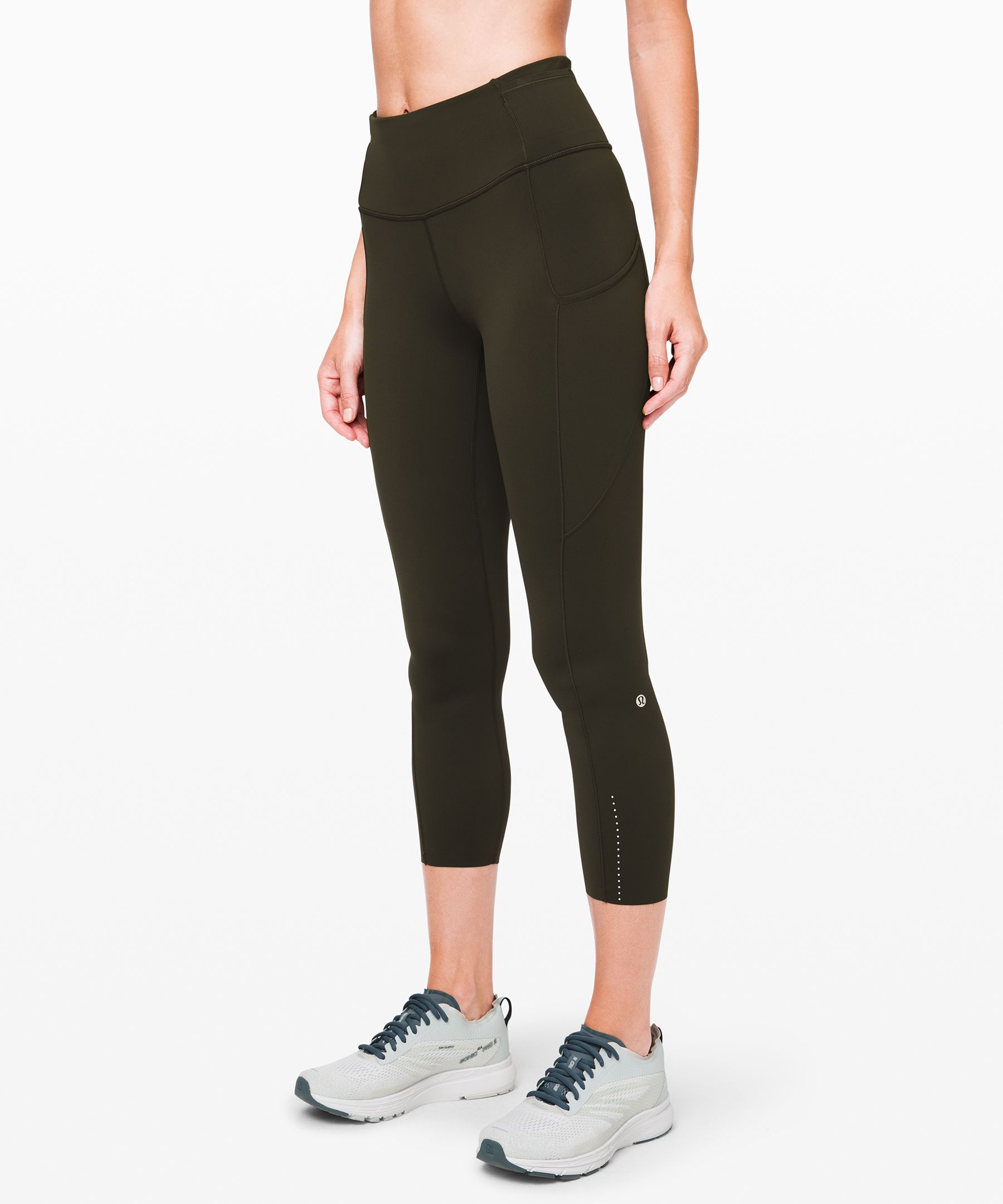 Lululemon Fast And Free High-rise Reflective Crop 23" In Dark Olive