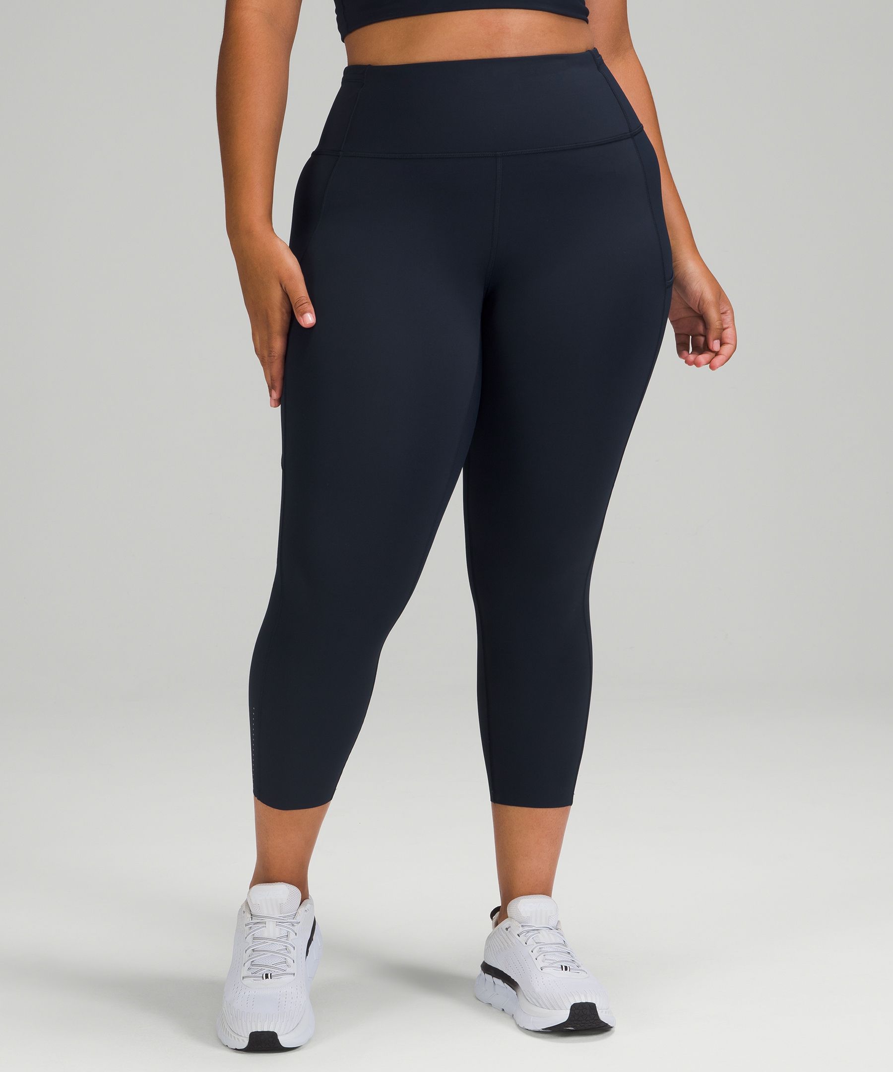 Lululemon Fast And Free High-rise Crop Ii 23" *reflective Online Only In True Navy