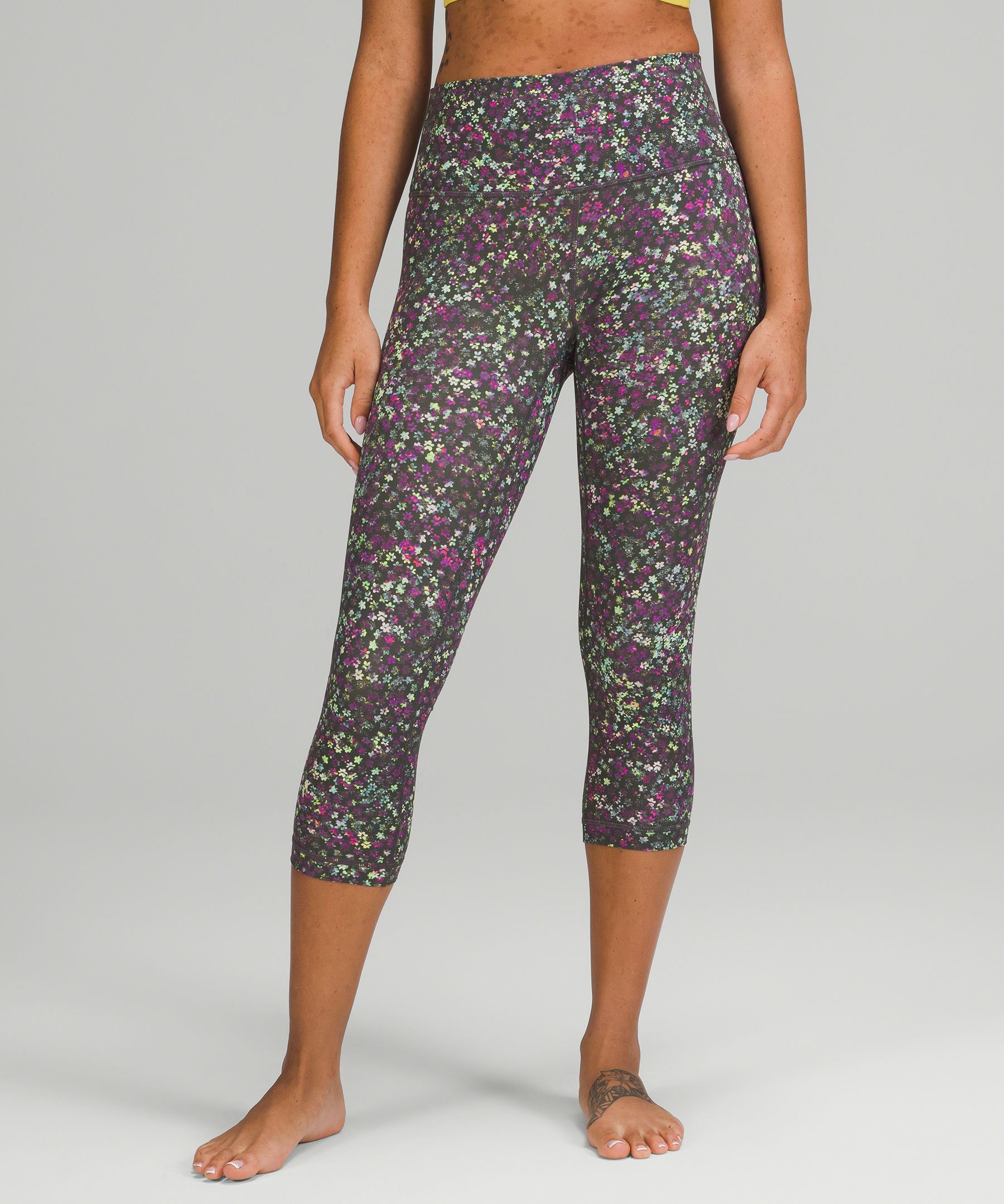 Lululemon Wunder Under Crop II Leggings Black Magenta Marble