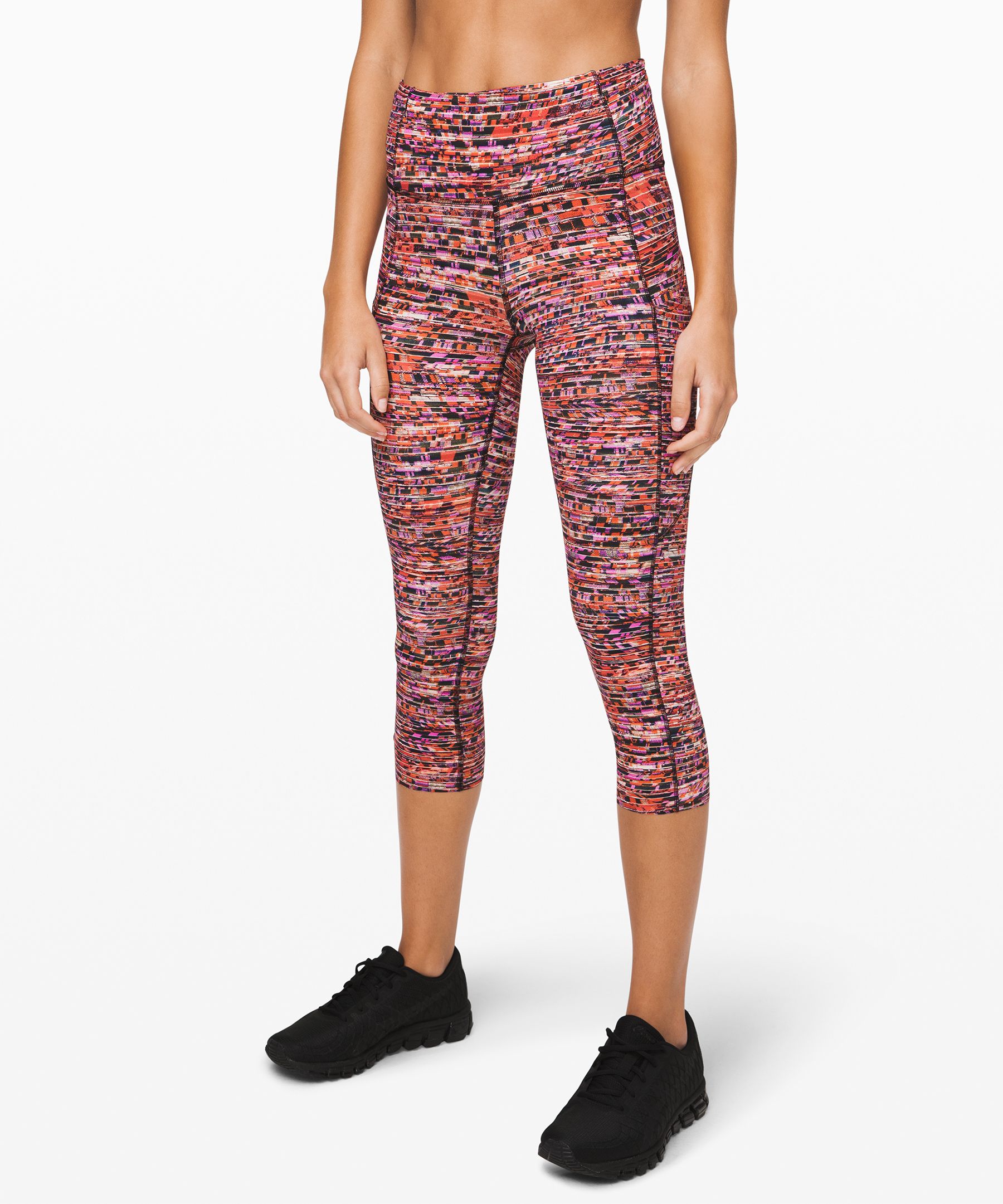 Lululemon Fast And Free Crop Ii 19" *nulux In Flash Pleat Orange Multi