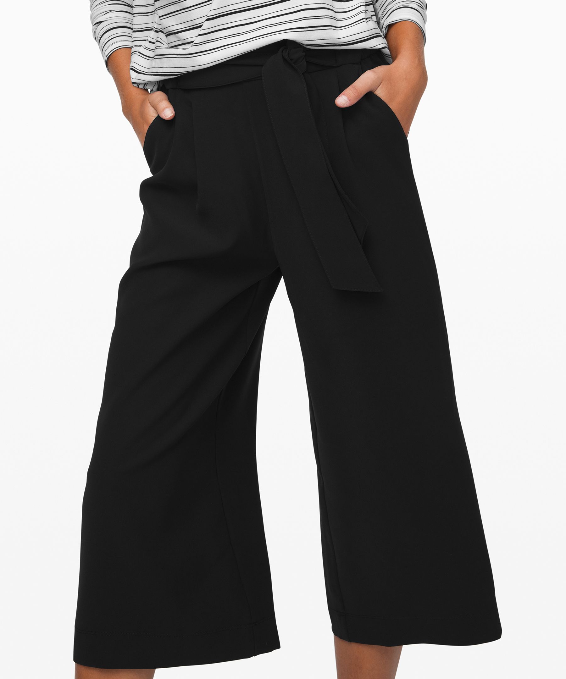 Lululemon Noir Crop Size 6 Black Pants High Waisted Belted Wide Leg  Lightweight