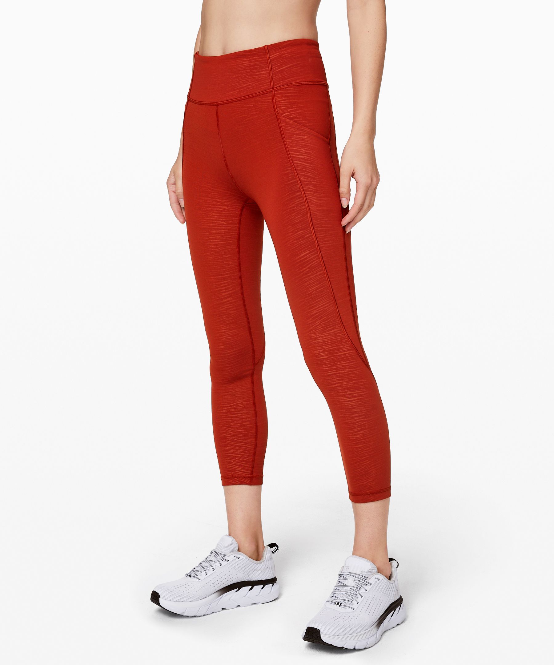 Lululemon Time To Sweat Crop *23" In Stride Emboss Cayenne