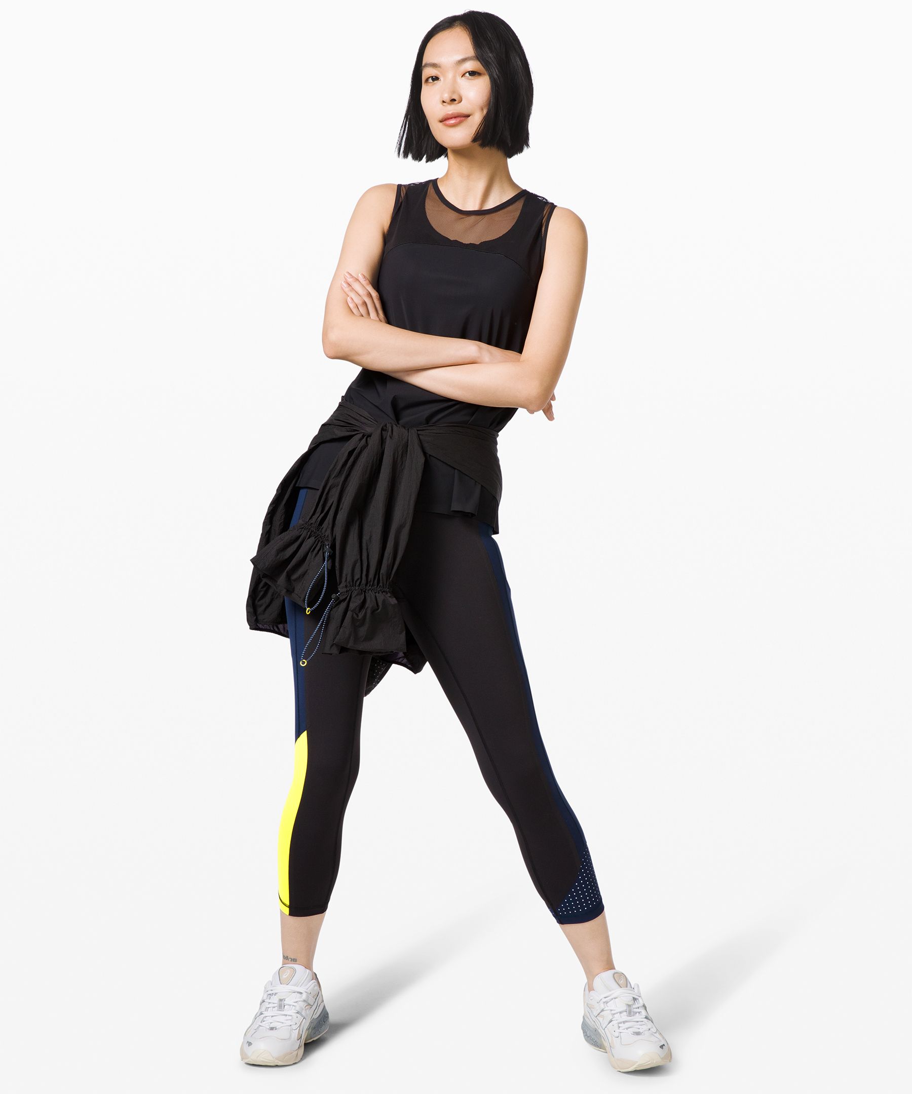 Lululemon Break New Ground Crop In Black/true Navy/sonic Yellow