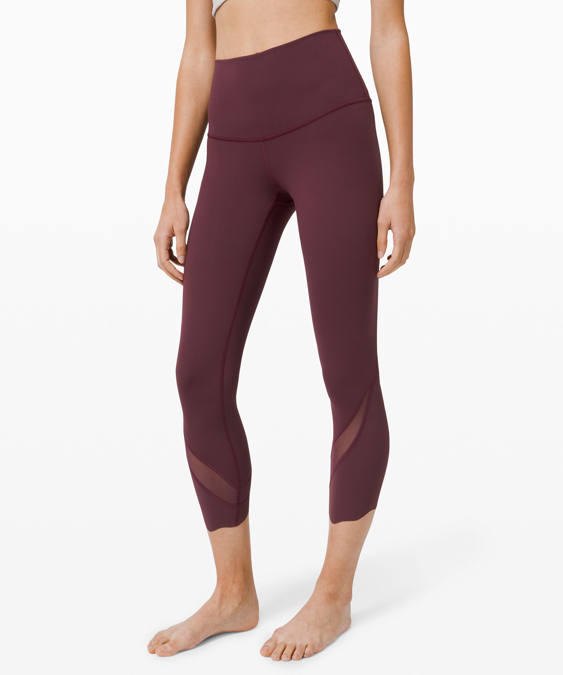 Lululemon Wunder Under Crop High Rise Roll Down Scallop Full On Luxtreme 23 In Burgundy Modesens