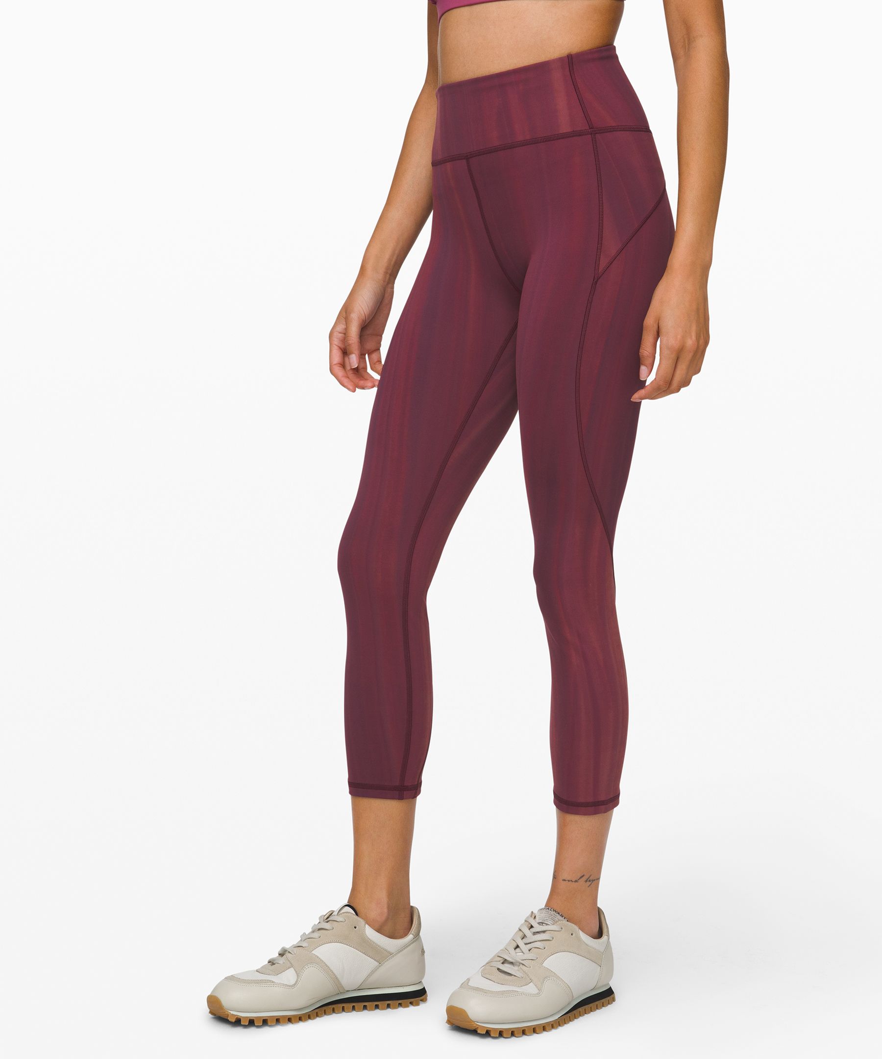 Lululemon In Movement Crop 23" *everlux In Linear Spray Dye White Garnet