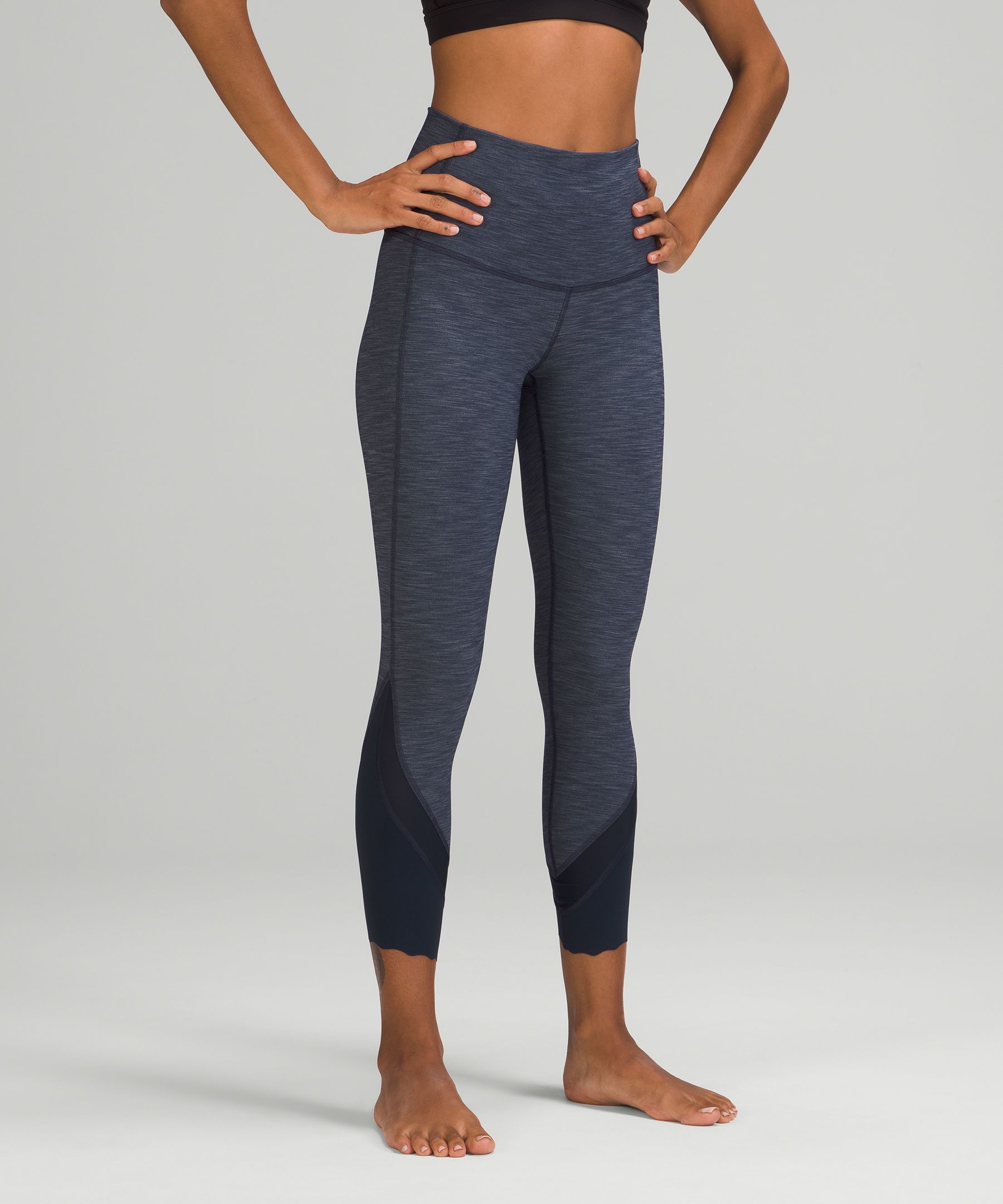 Lululemon Wunder Under Scalloped Hem High-rise Crop 23 In Heathered True  Navy | ModeSens