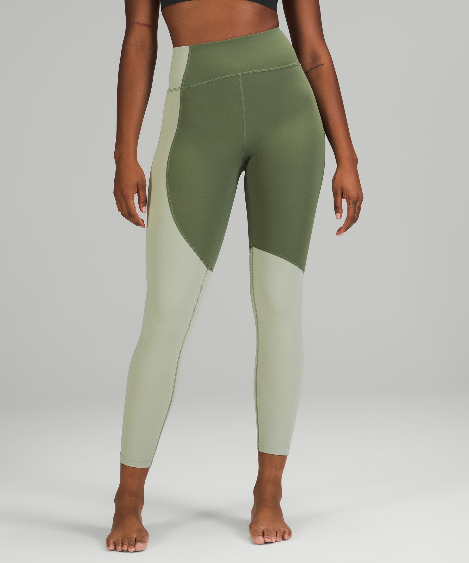 Lululemon Nulu Colour Block High-rise Crop 23 In Green Twill/green Fern