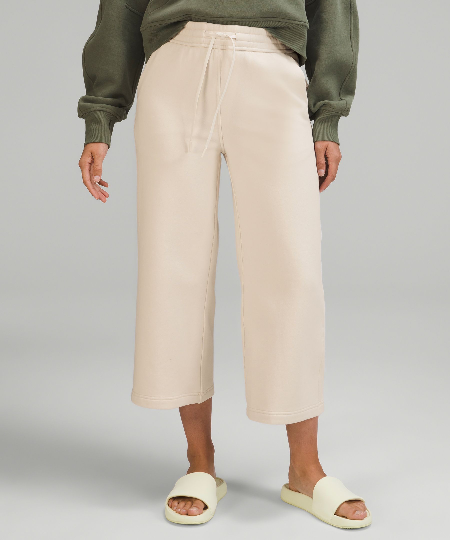 Beige wide leg cropped pants sale