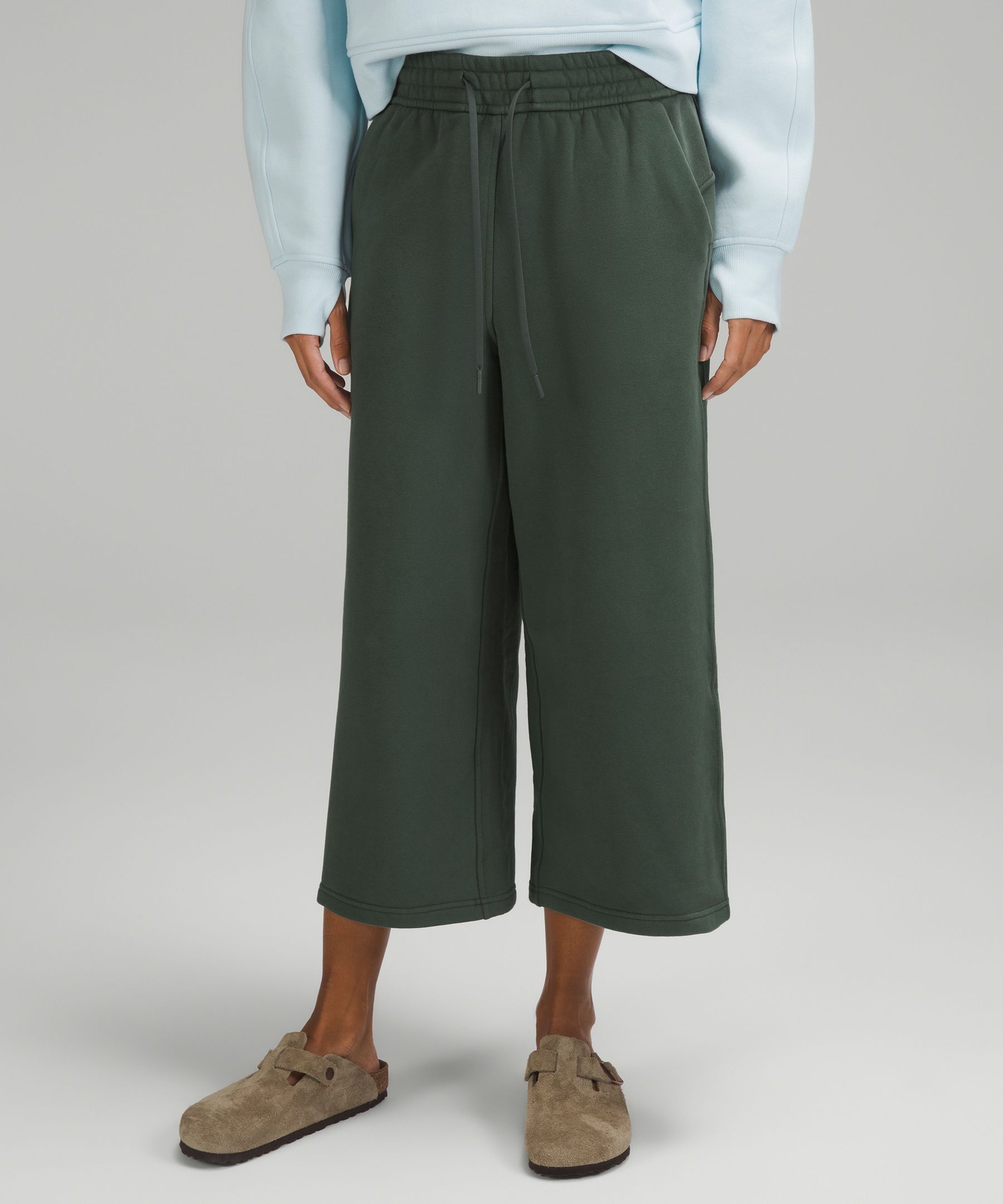 lululemon athletica, Pants & Jumpsuits, Lululemon On The Fly Wideleg 78  Pant Woven Drawstring High Rise Green