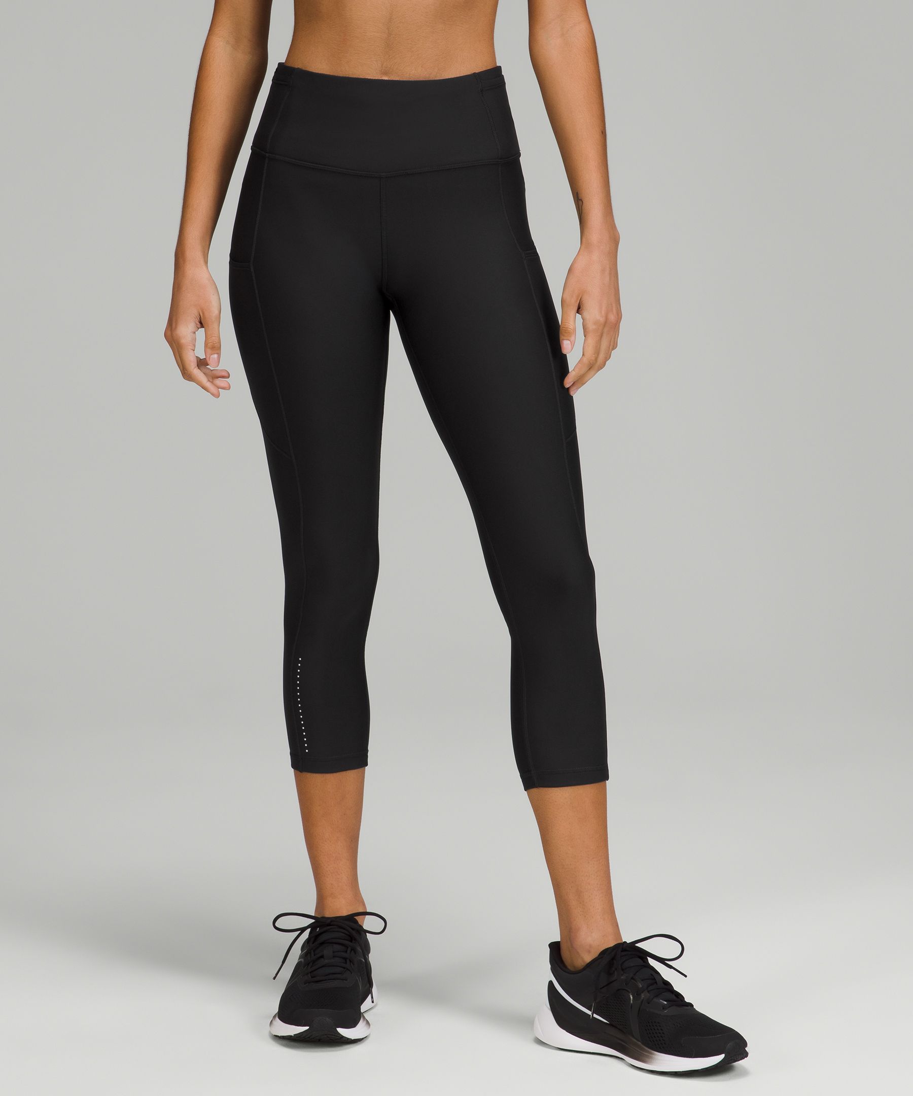 Lululemon Run Leggings Ruched Leg Cropped Reflective Capri Black 8