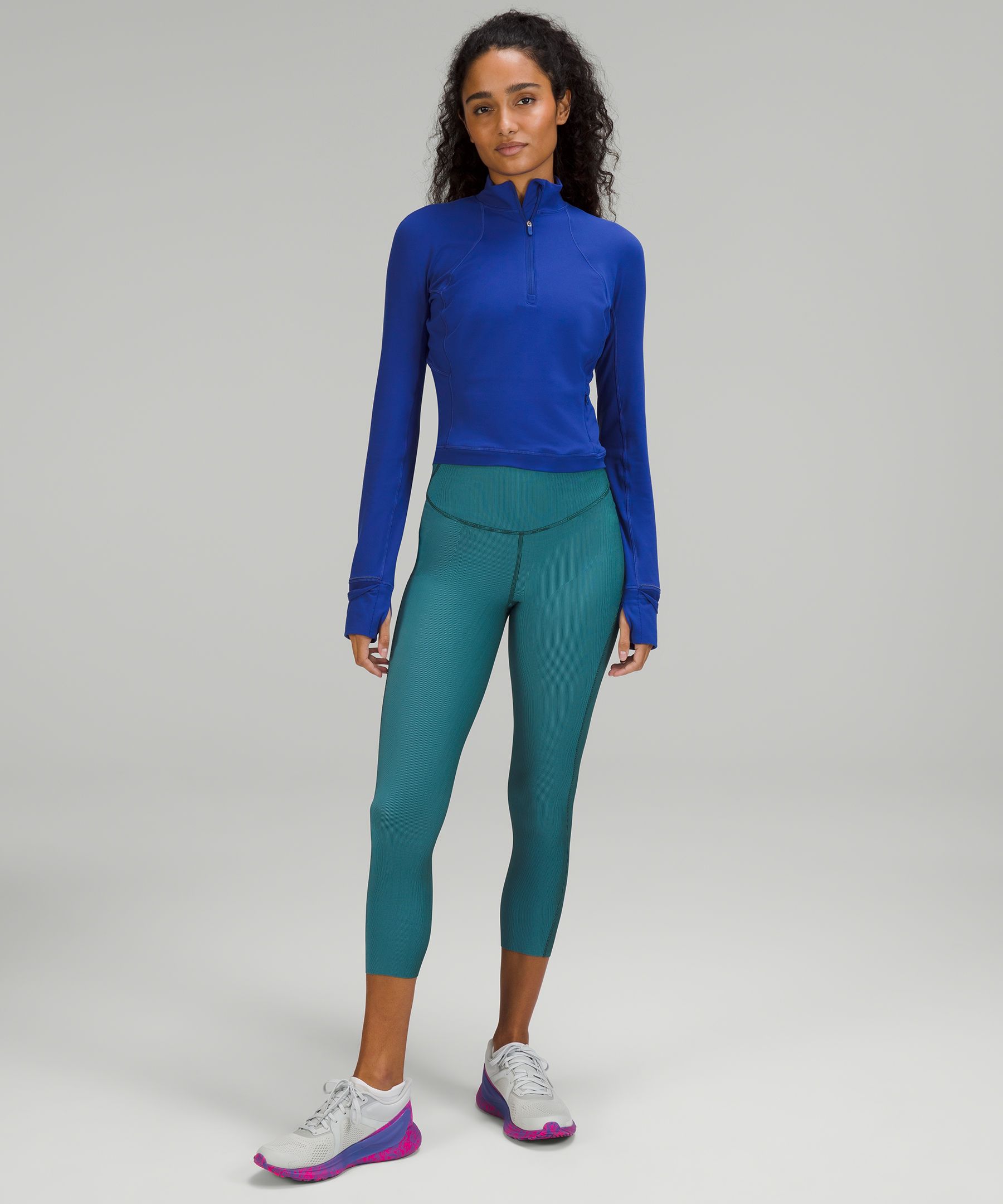 Lululemon Base Pace High-rise Leggings 25 Two-tone Ribbed - Green  Jasper/blue Chill