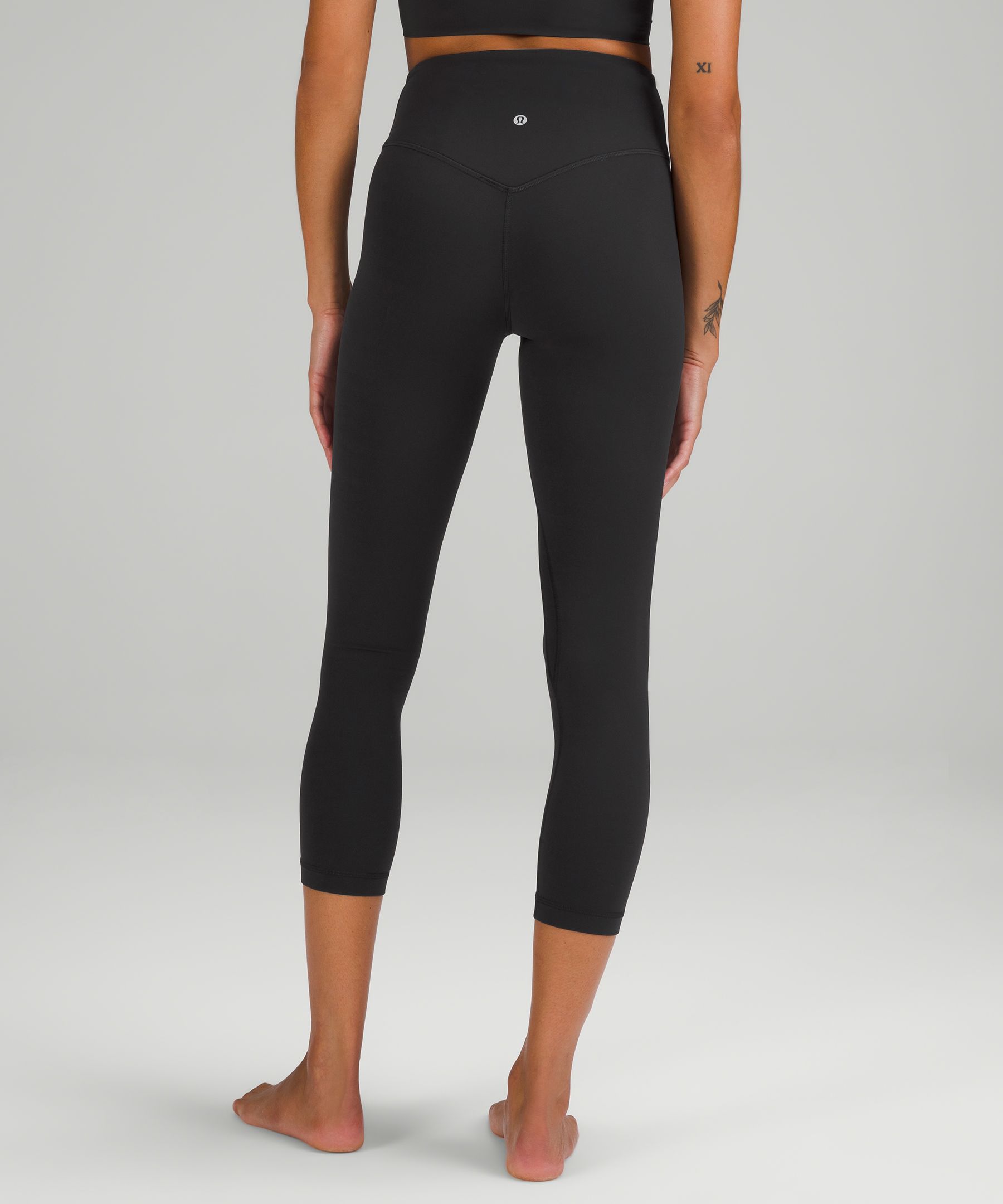 lululemon black crop leggings size 4 It has a small hole