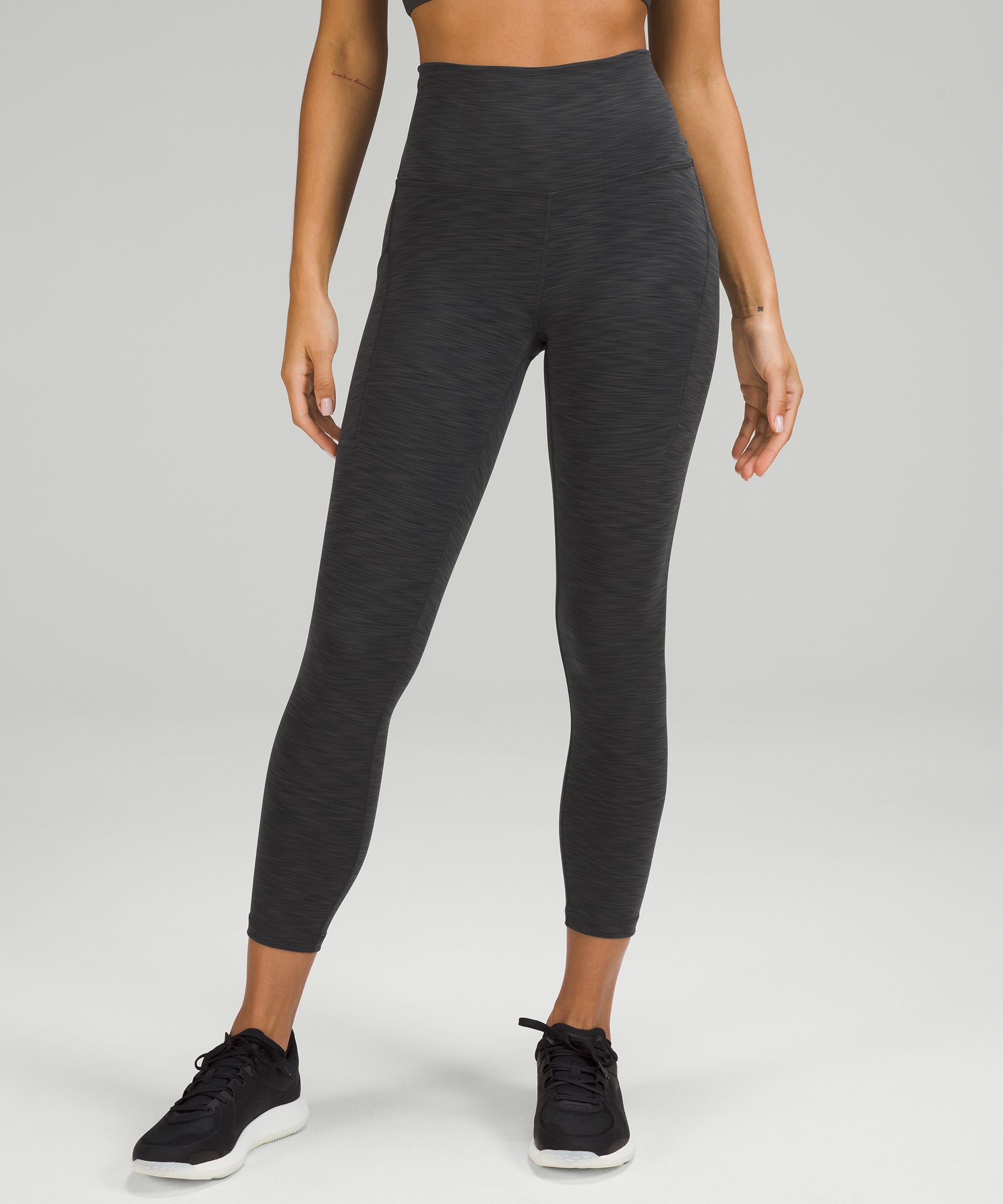 Lululemon Wunder Train High-rise Crop With Pockets 23 In Heathered  Graphite Grey