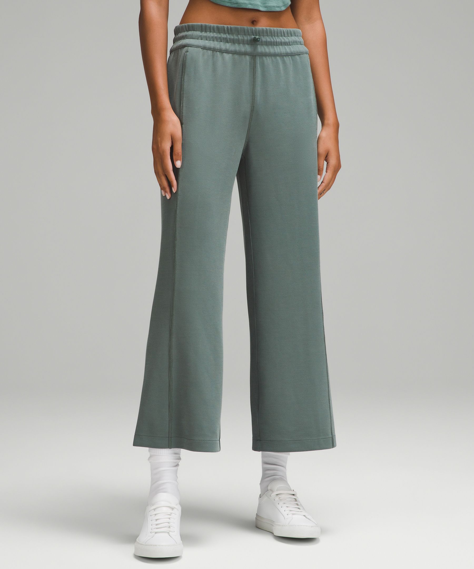 lululemon athletica Ribbed Softstreme Mid-rise Wide-leg Cropped Pants 25  in Green