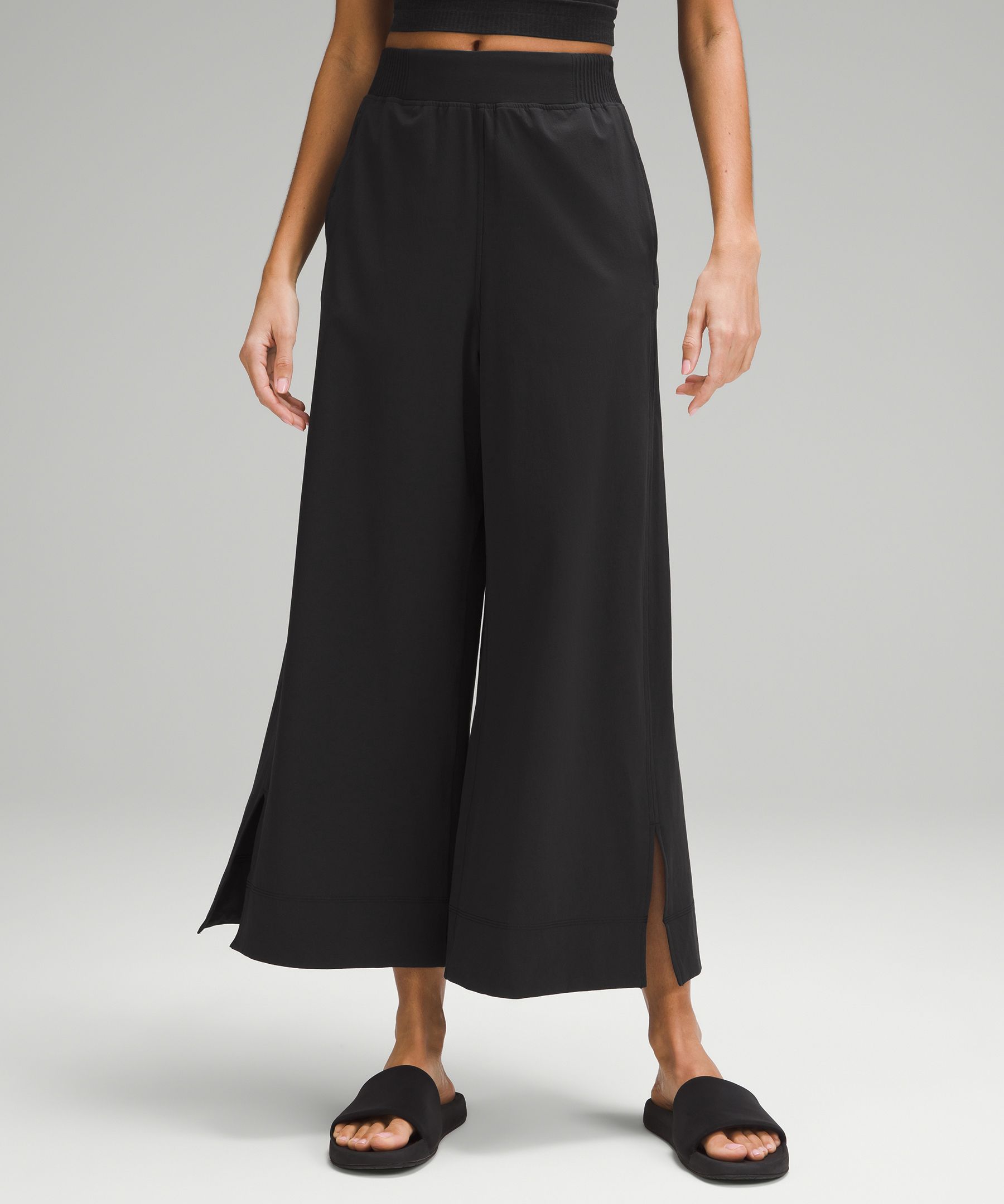 Stretch Woven High-Rise Wide-Leg Cropped Pant, Women's Capris