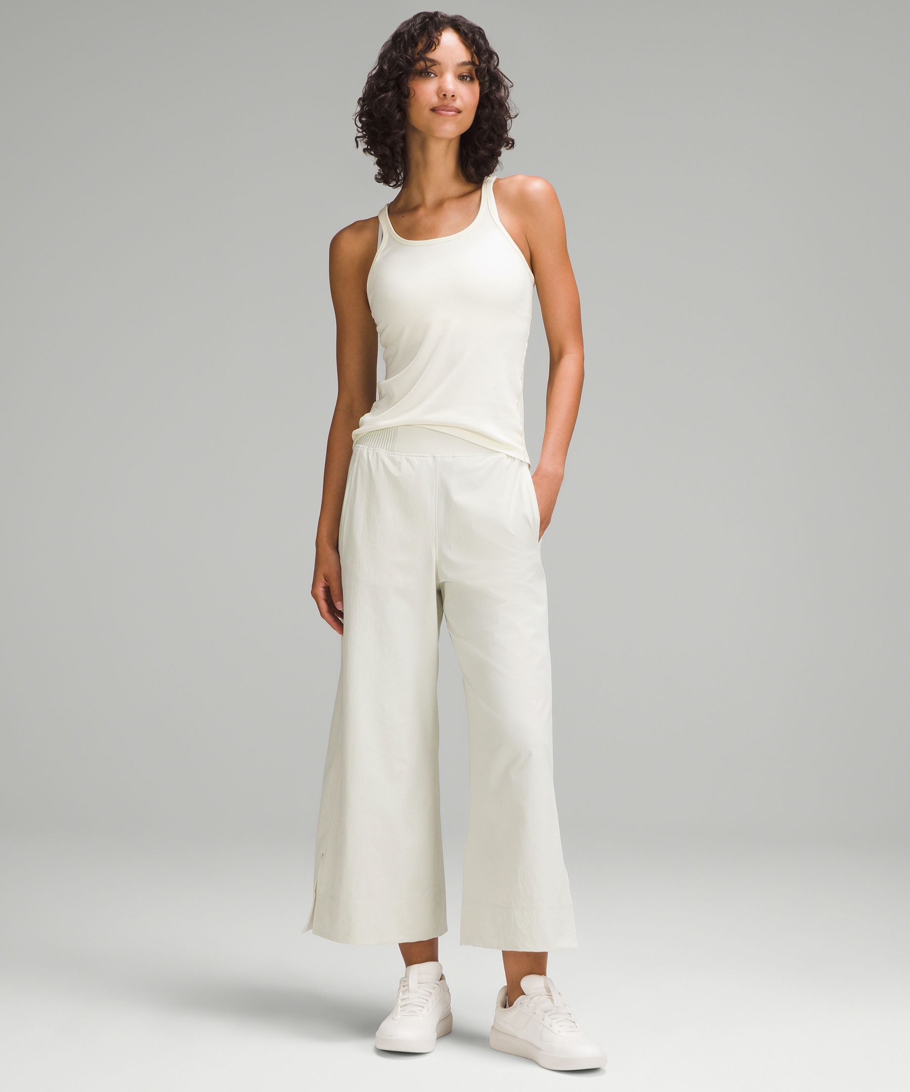 Stretch Woven High-Rise Wide-Leg Cropped Pant, Women's Capris