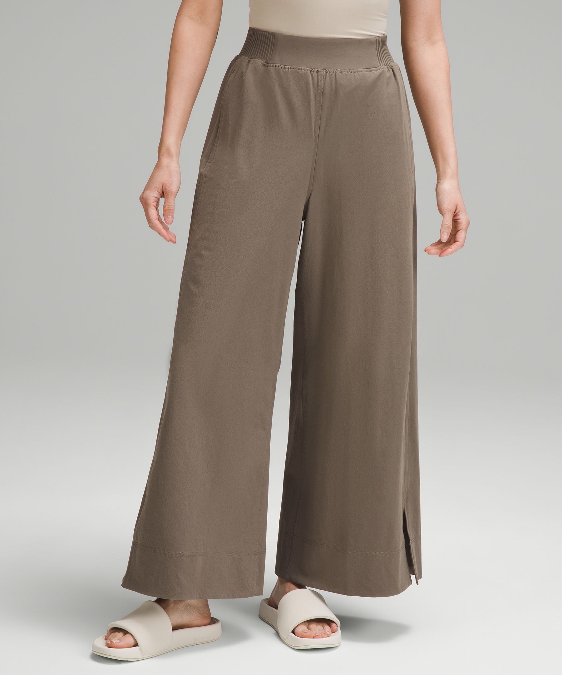 Stretch Woven High-Rise Wide-Leg Cropped Pant, Women's Capris