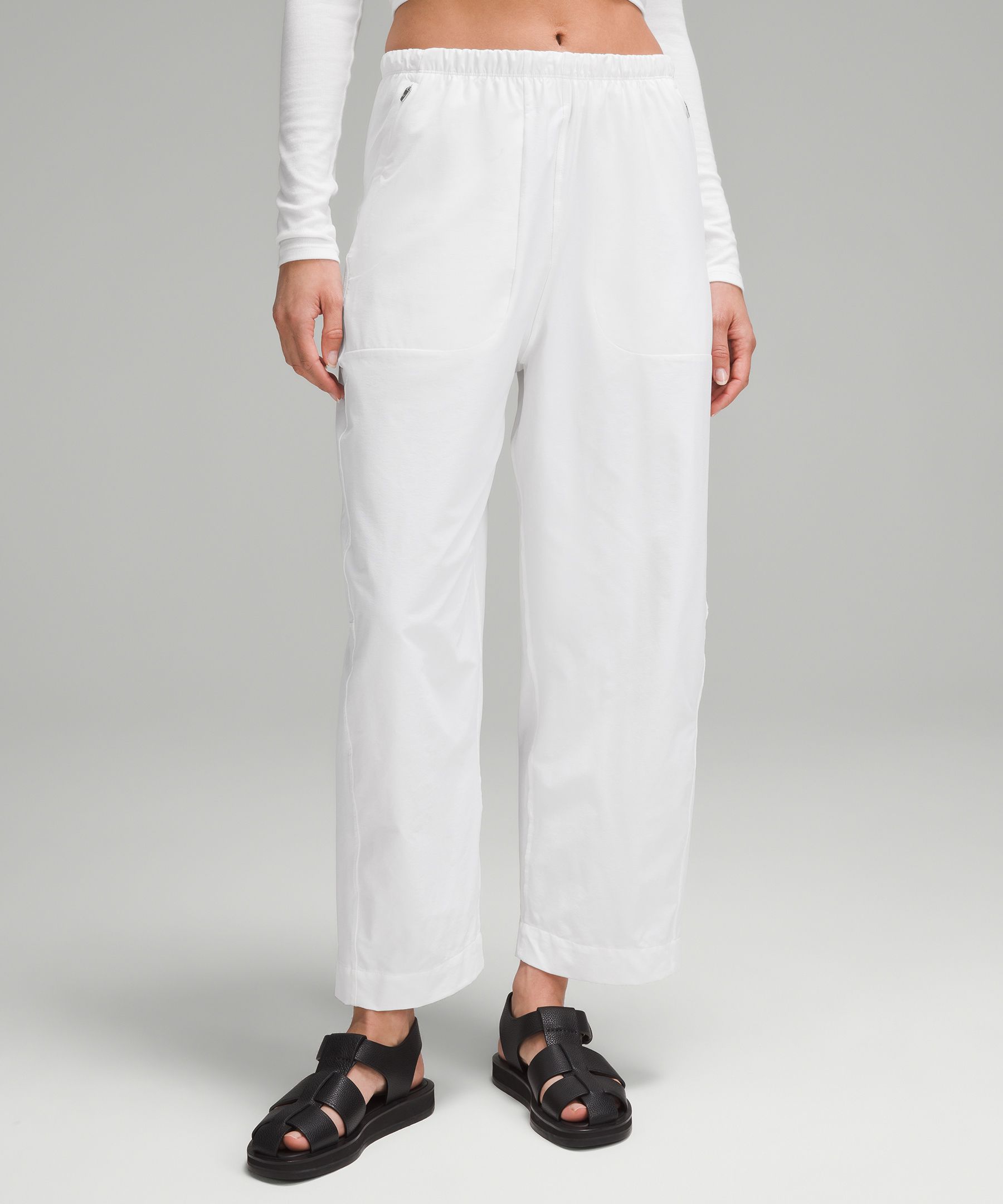 Lightweight Mid-Rise Barrel-Leg Cropped Pant - White,Neutral