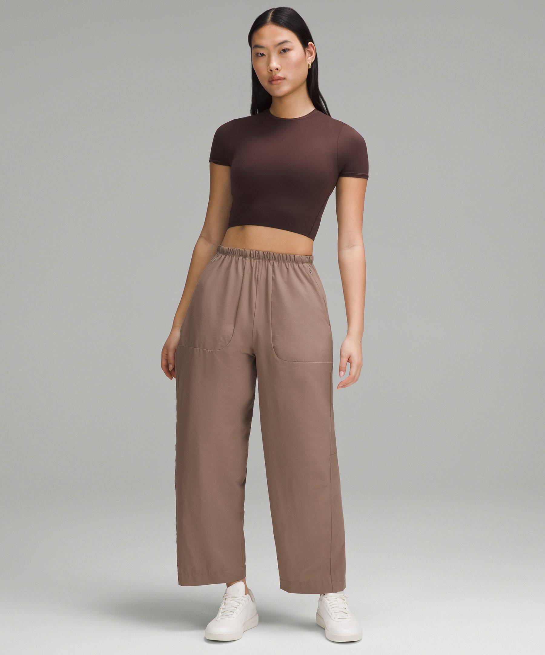 Stretch Woven High-Rise Wide-Leg Cropped Pant