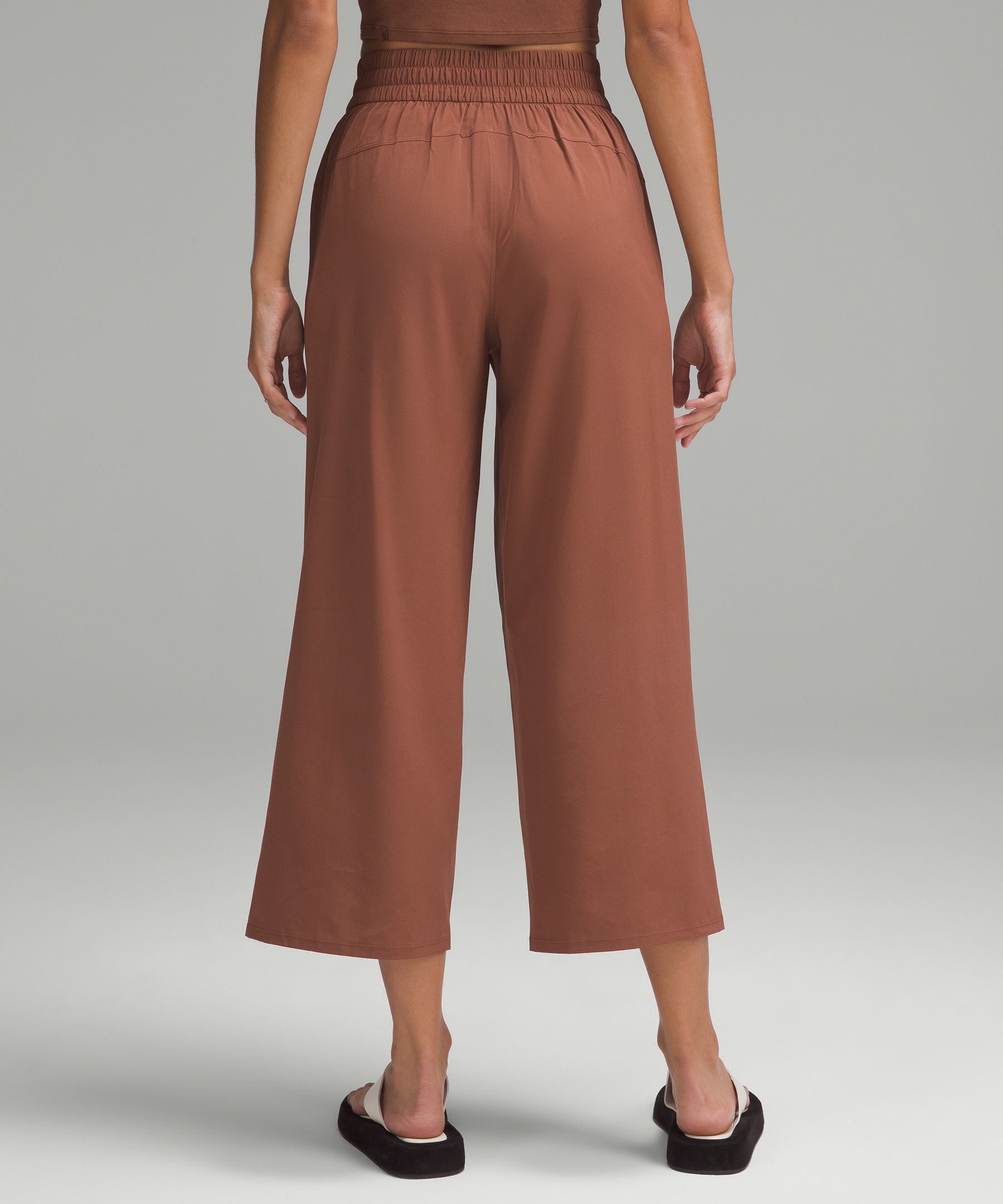 Lululemon Front-pleat High-rise Wide-leg Cropped Pant In Brown