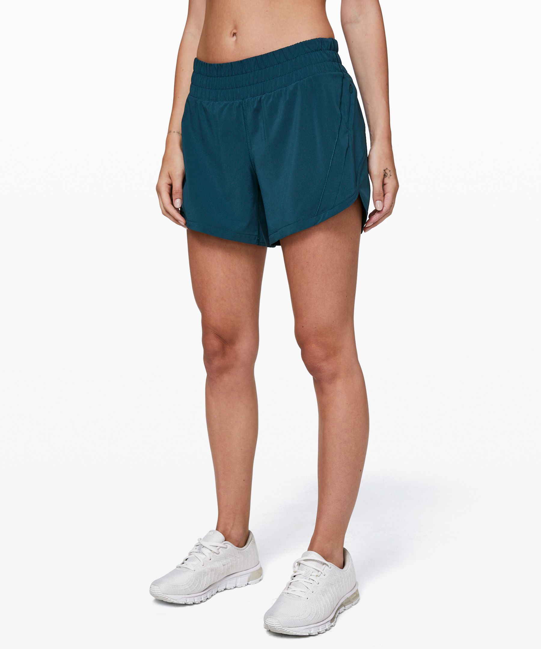 Lululemon Track That Mid-rise Lined Shorts 5 In Heather Lux Black