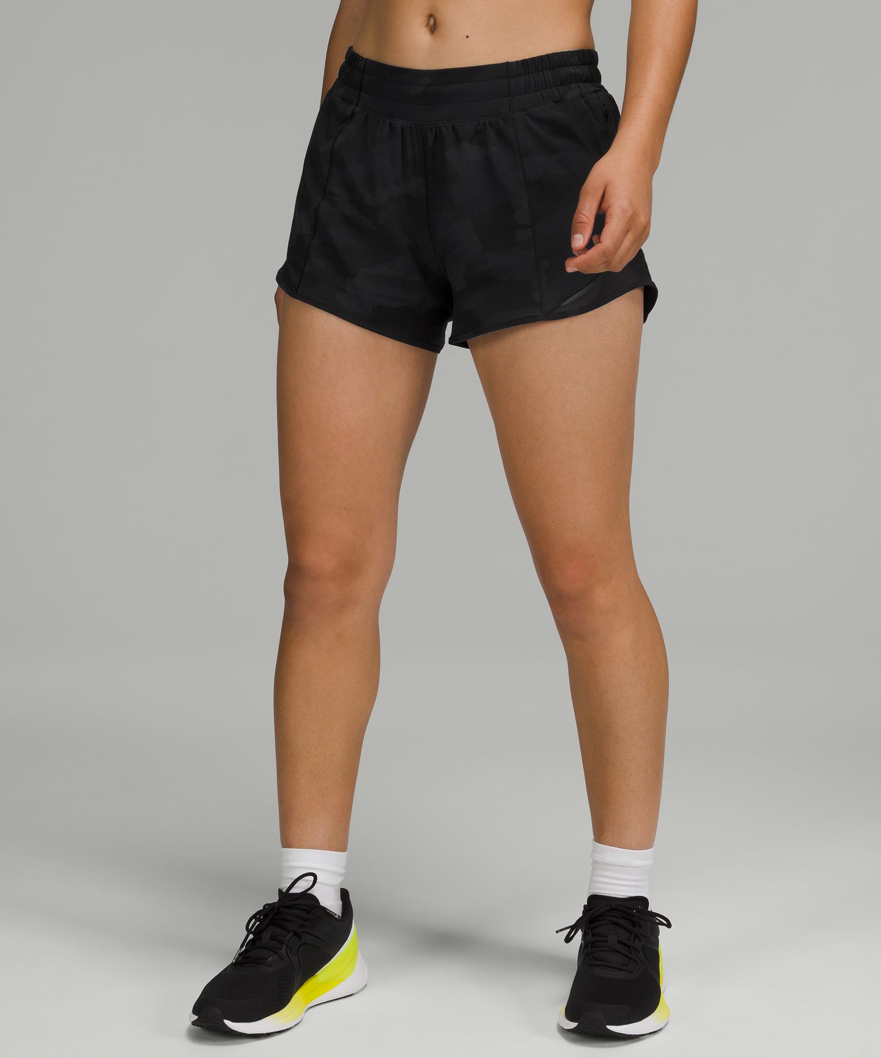 Lululemon Hotty Hot Low-rise Lined Shorts 4" In Heritage 365 Camo Deep Coal /black