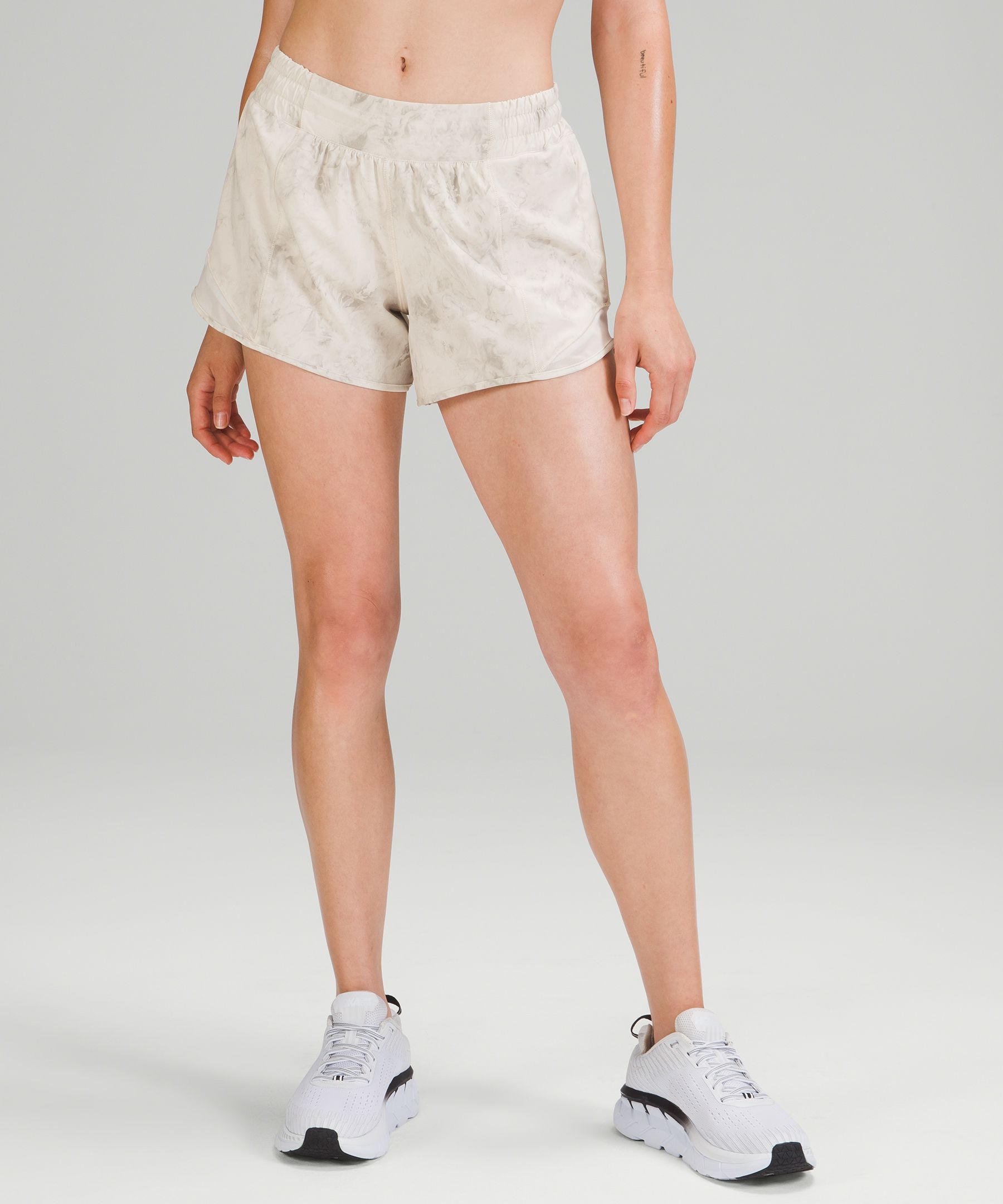 Lululemon Hotty Hot Low-rise Lined Shorts 4" In Aquila White Opal /white Opal