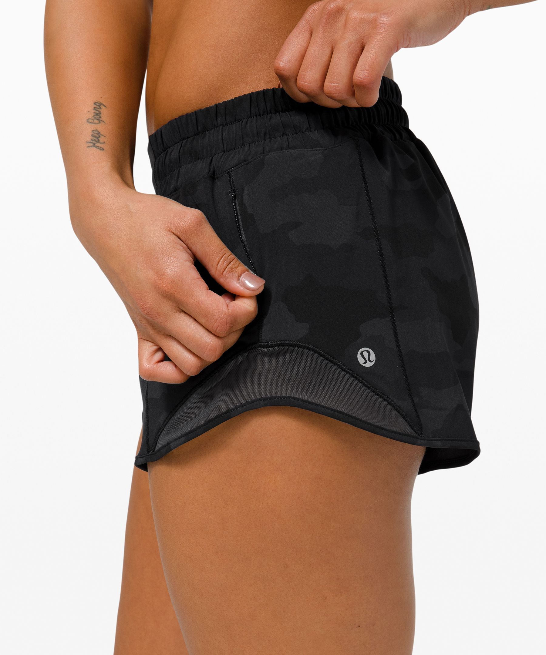 Lululemon Hotty Hot Low Rise Lined Shorts In Heritage Camo Deep Coal ModeSens