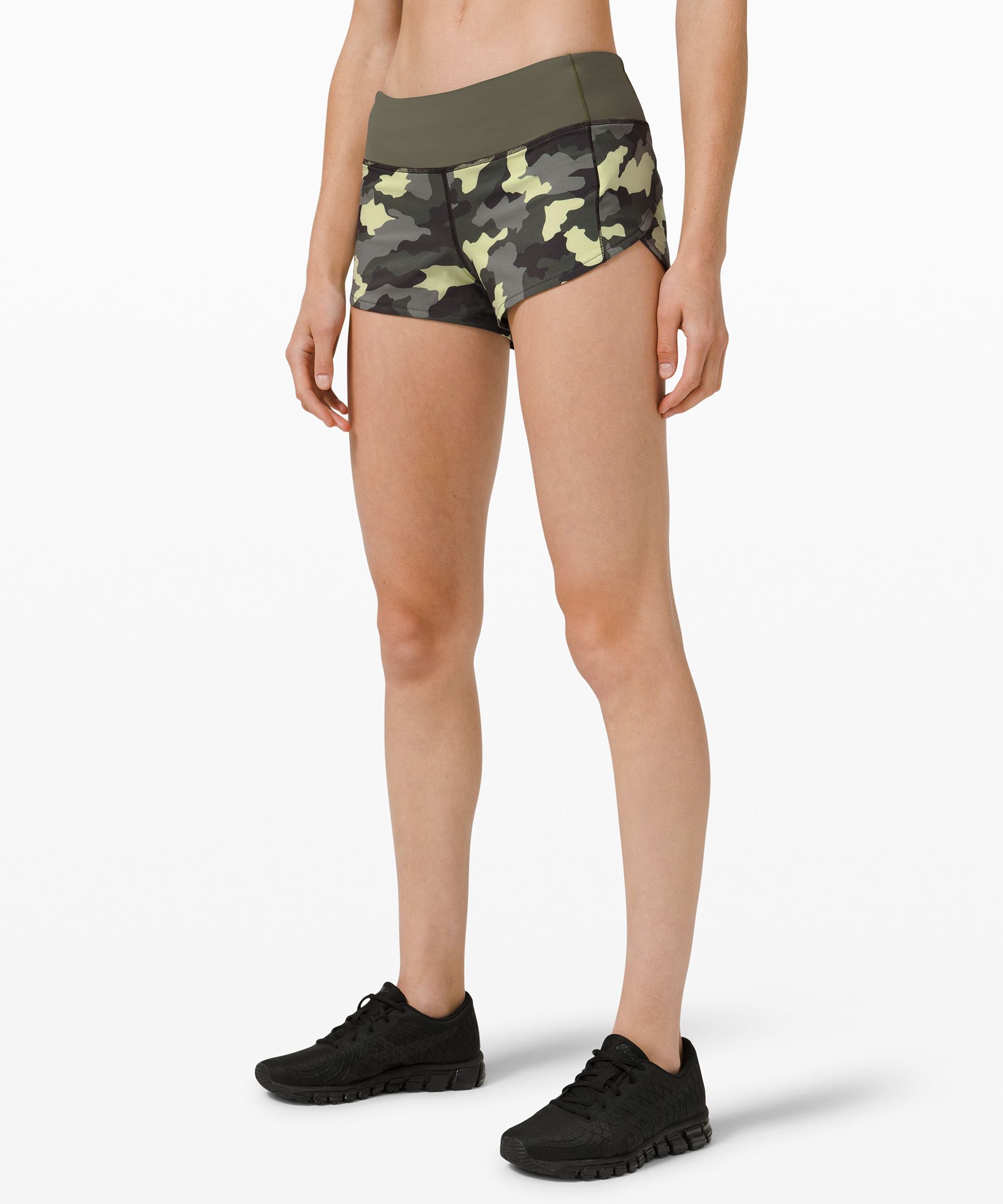 Lululemon Speed Up Low-rise Short 2.5" In Heritage 365 Camo Crispin Green Multi/medium Olive