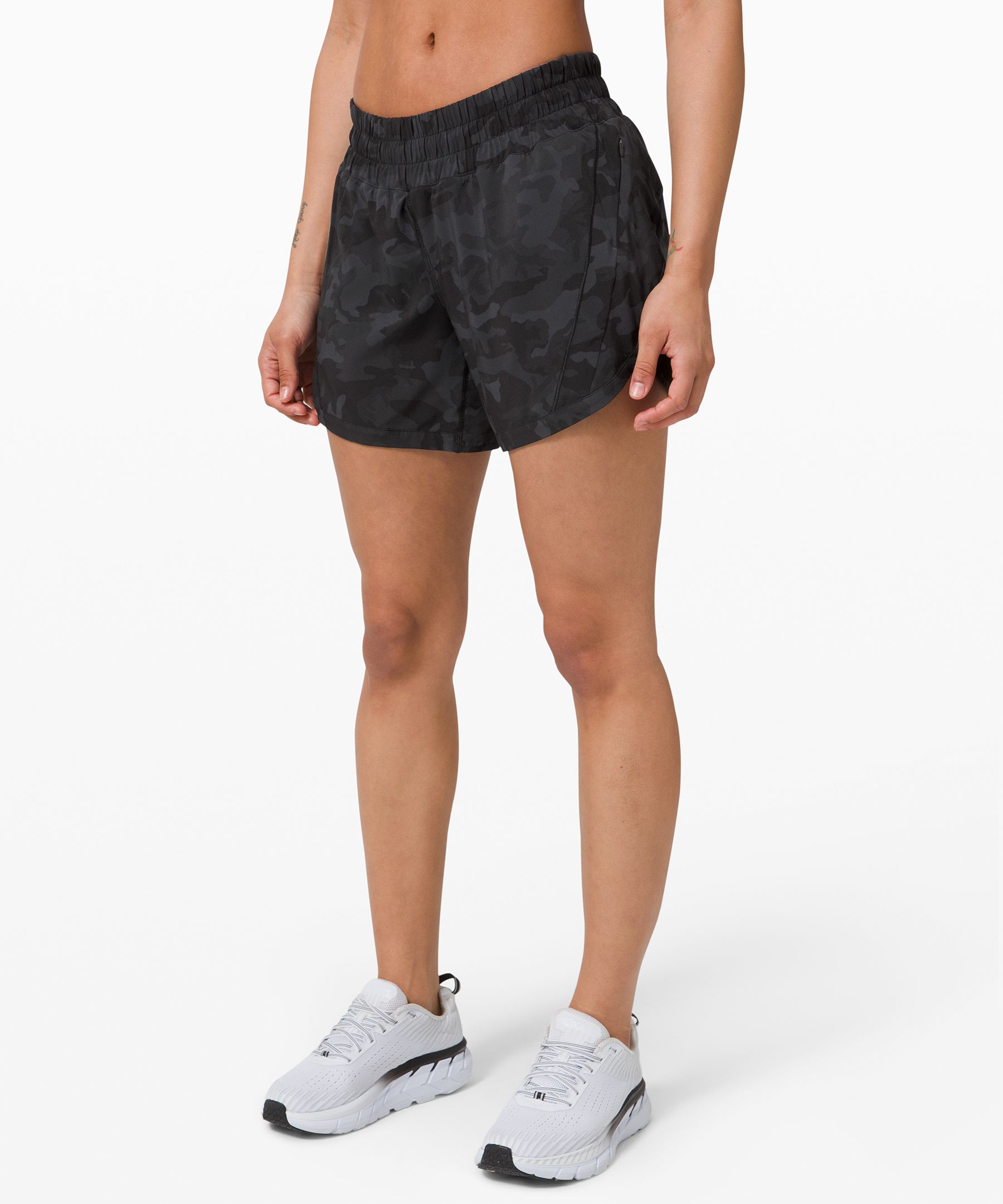 Lululemon Track That Mid-rise Lined Shorts 5 In Heather Lux Black