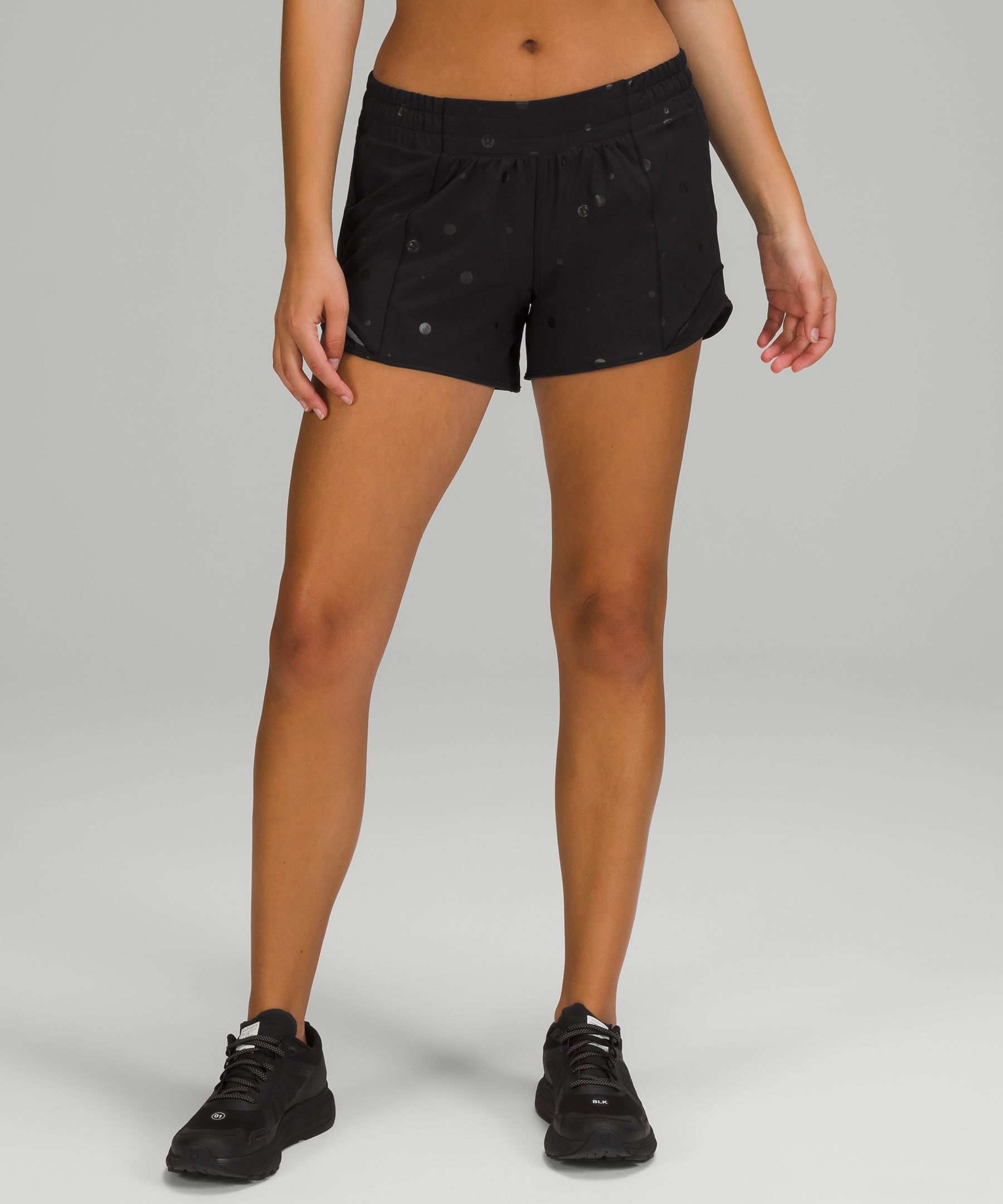 Lululemon Hotty Hot Low-rise Lined Shorts 4" In Poco Logo Foil Black