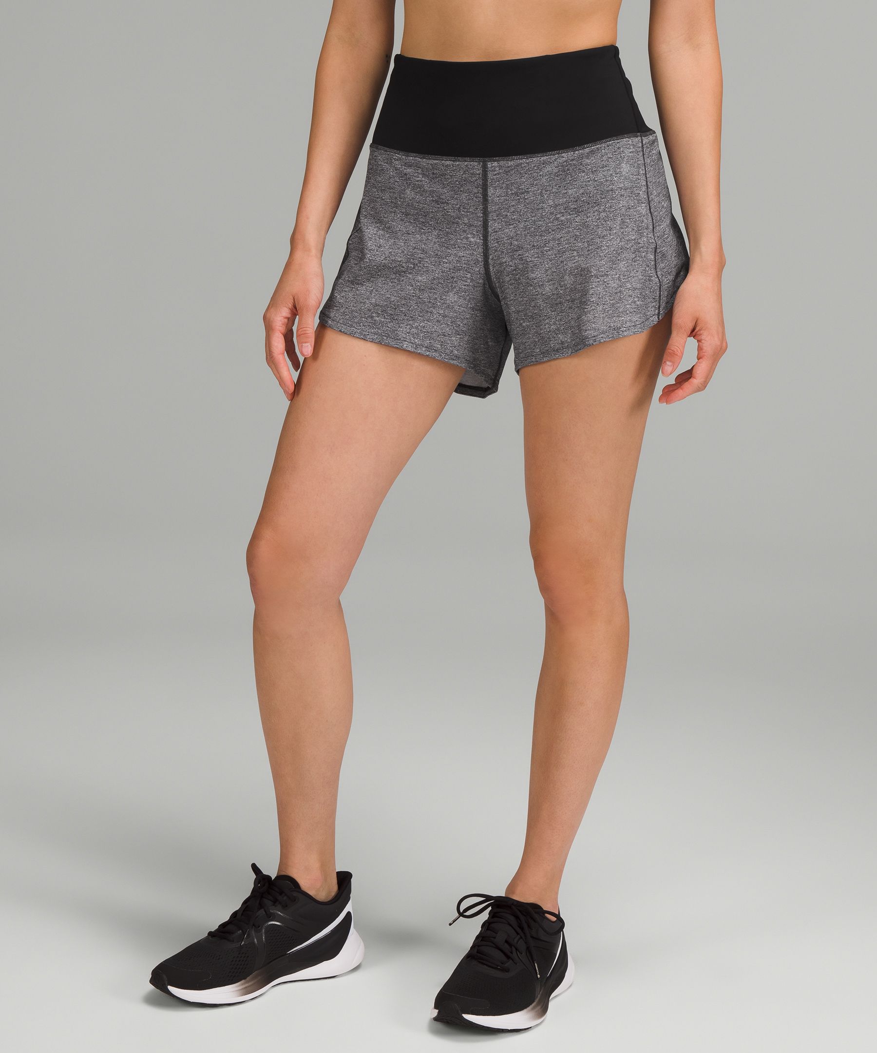 Lululemon Speed Up High-rise Lined Shorts 4" In Heather Lux Black/black