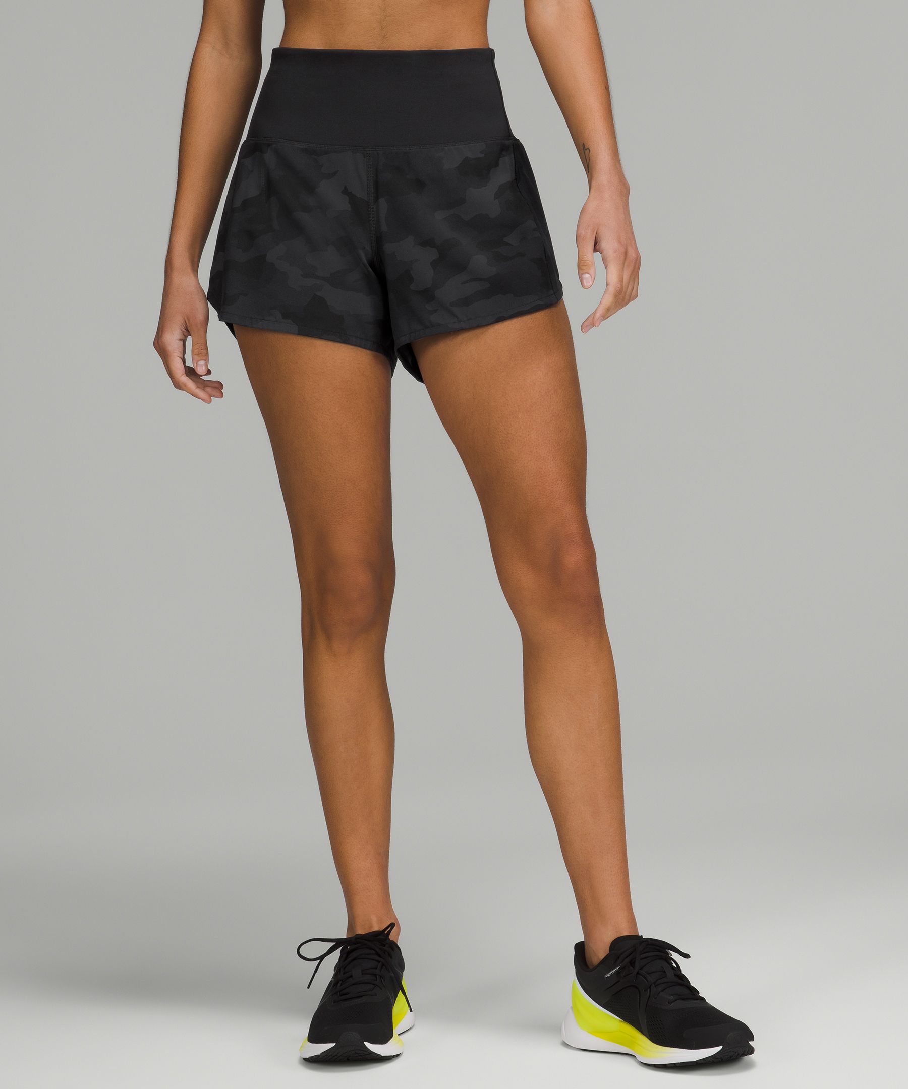 Lululemon Speed Up High-rise Lined Shorts 4" In Heritage 365 Camo Deep Coal /black