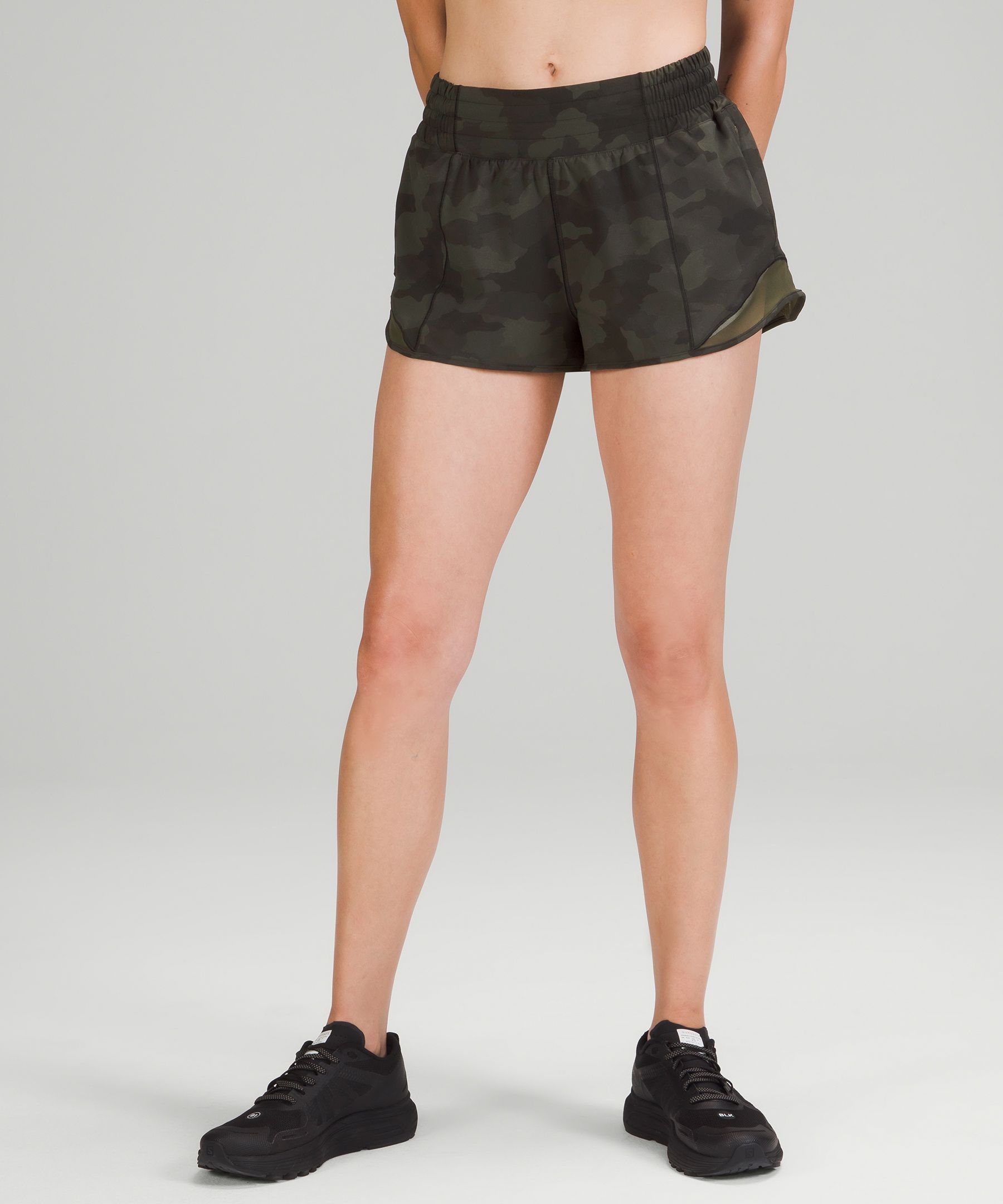 Lululemon Hotty Hot High Rise Shorts 2.5 Lined In Heritage 365 Camo Dark  Olive