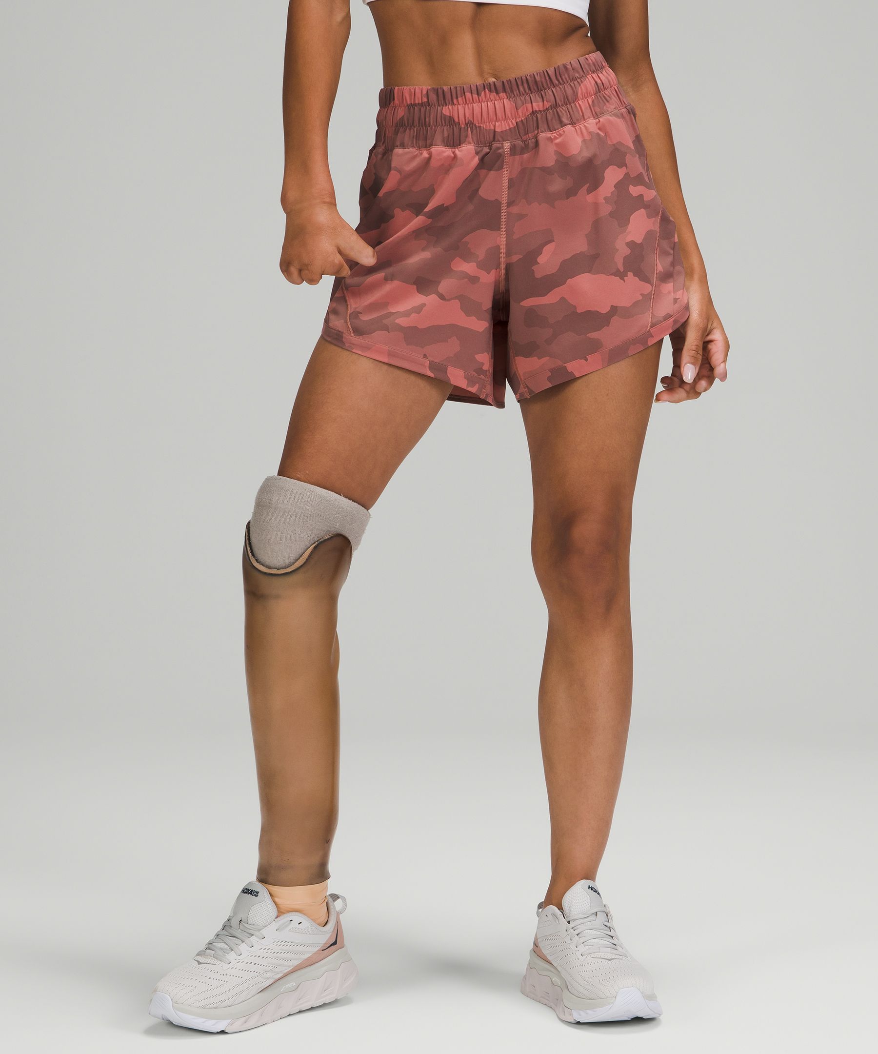 Lululemon Track That Mid-rise Lined Shorts 5" In Heritage 365 Camo Brier Rose