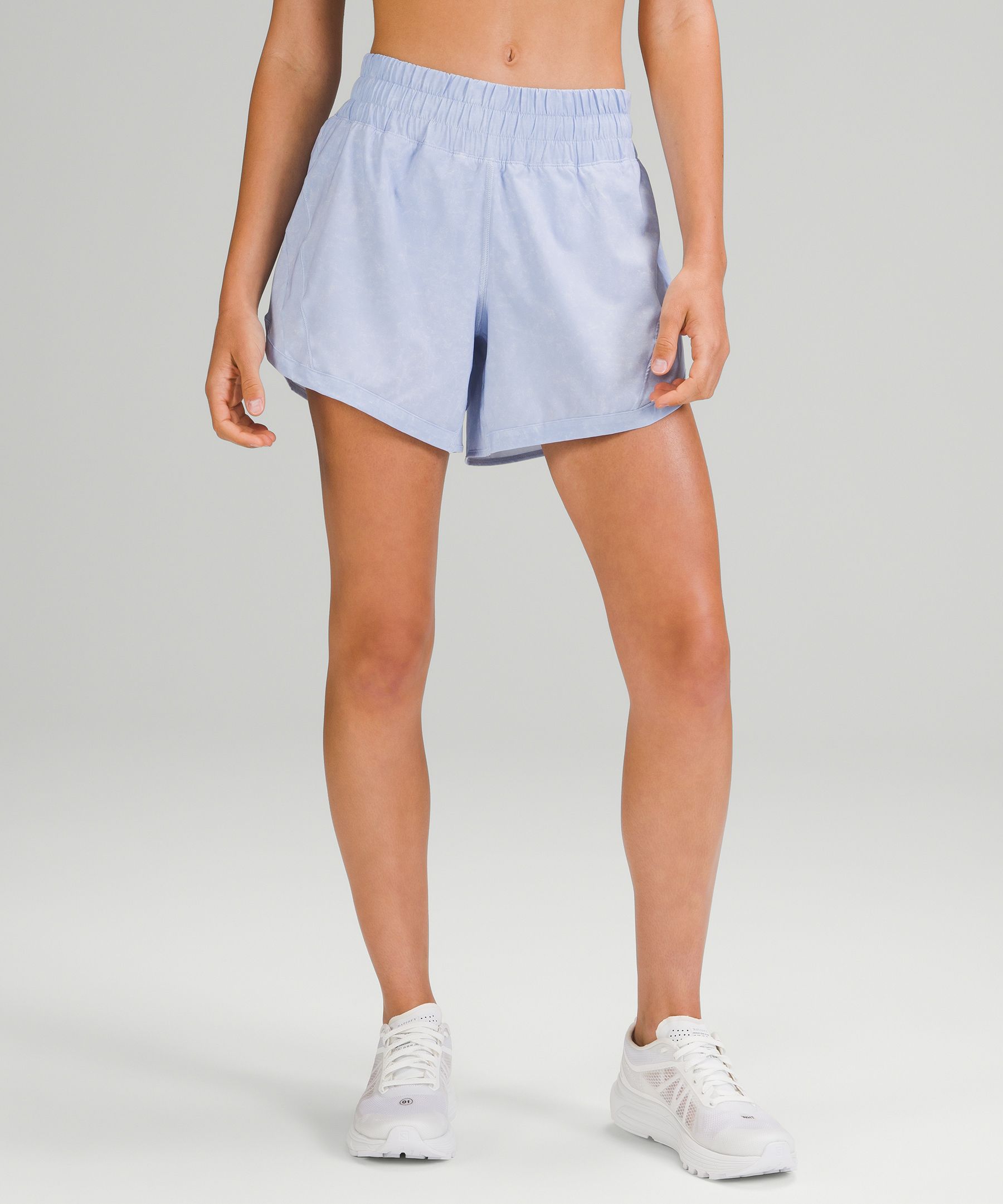 Lululemon Track That Mid-rise Lined Shorts 5" In Gravel Dust Blue Linen
