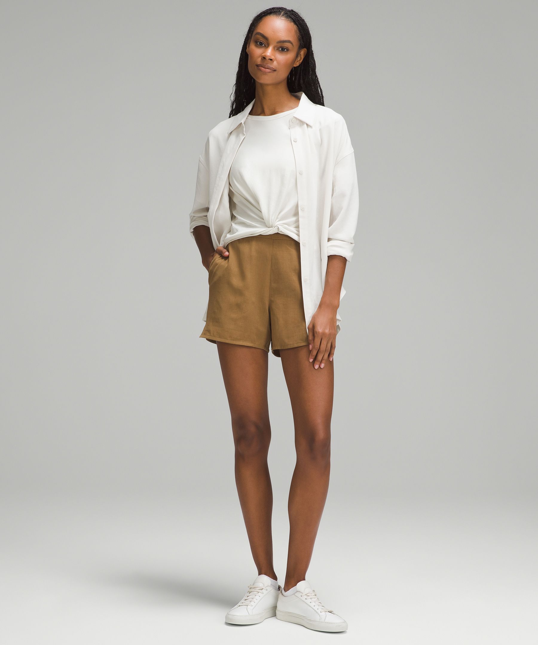 Lucky Brand Laguna Flat Front Linen & Cotton Chino Shorts In