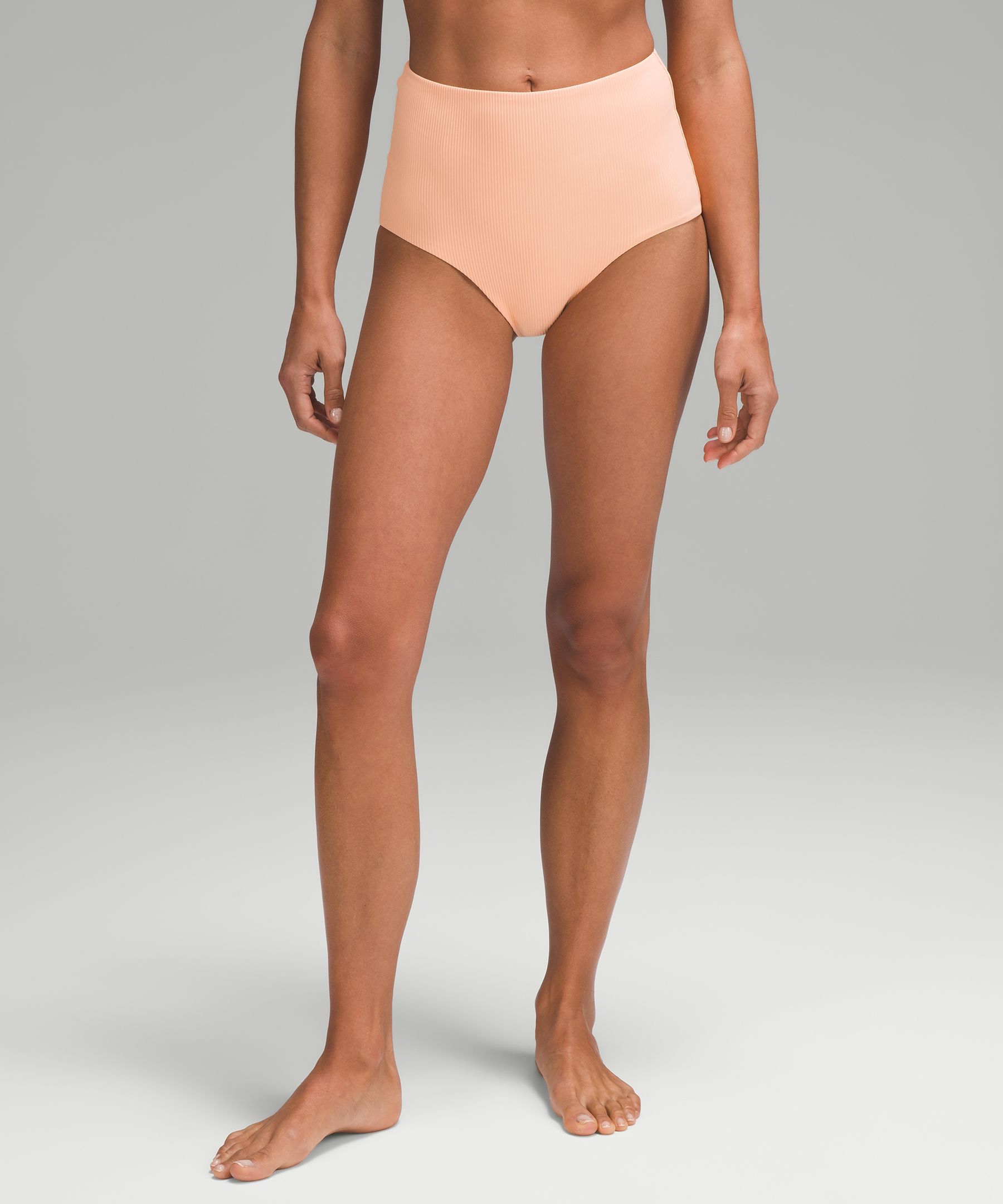 Ribbed High-Waist Swim Bottoms