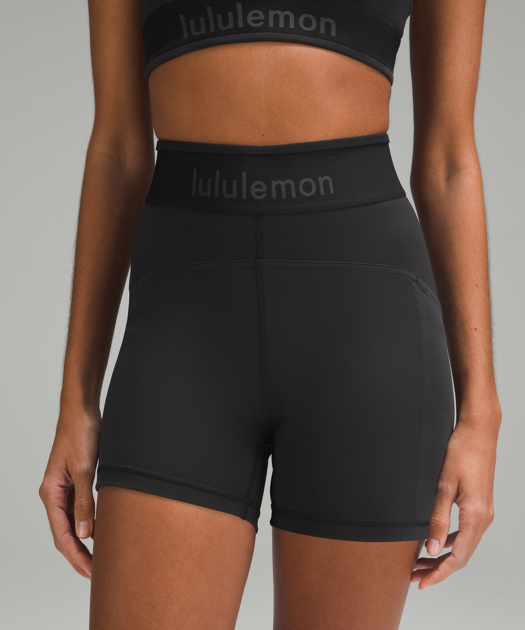 Lululemon Logo Waistband Everlux Training Crop 15 - Black