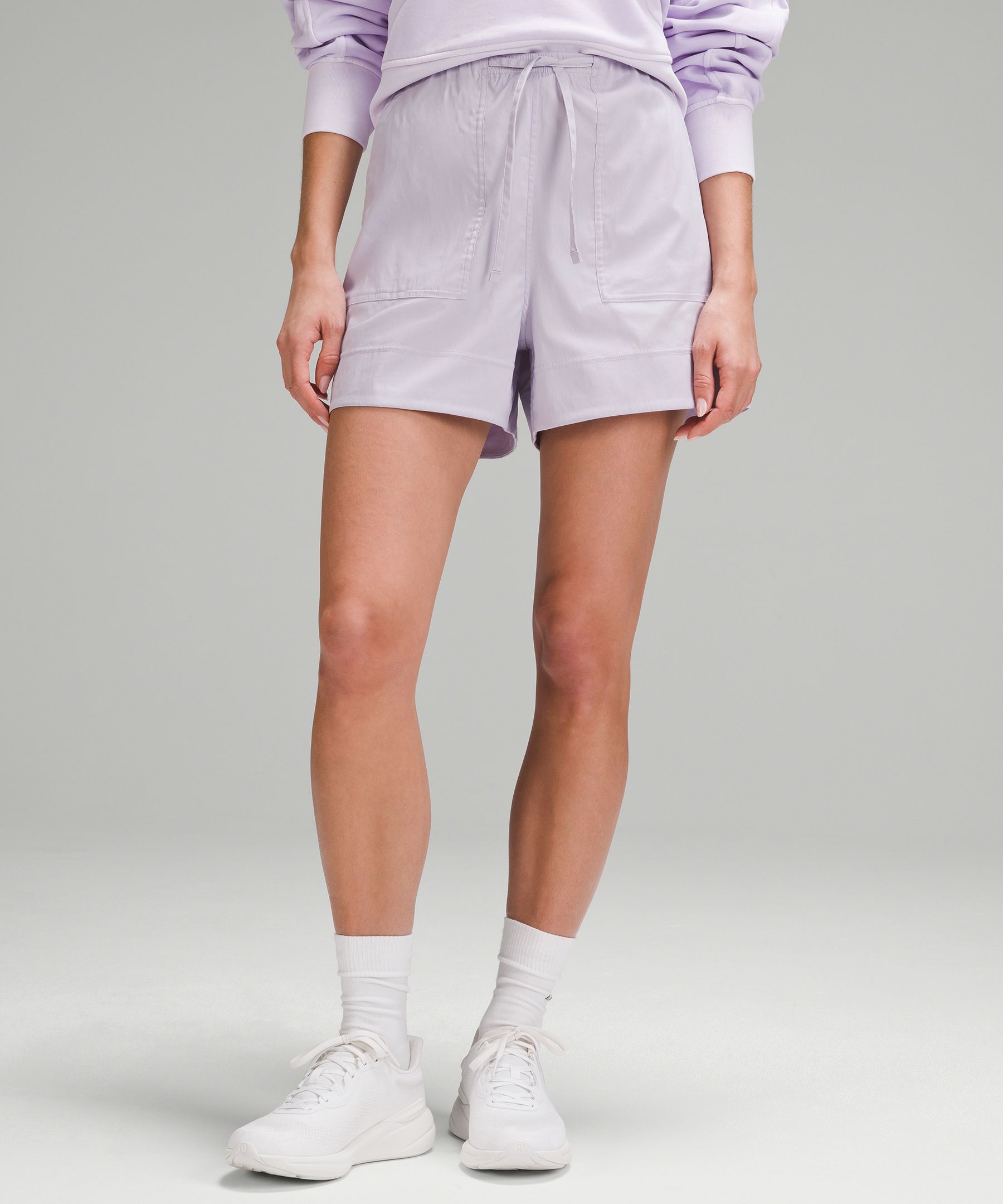 Lululemon Cotton-blend Poplin High-rise Shorts 4" In Purple