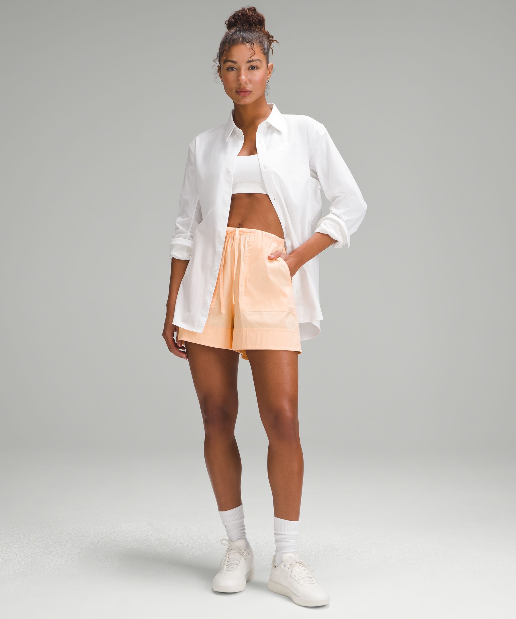 Cotton-Blend Poplin High-Rise Short 4" | Women's Shorts