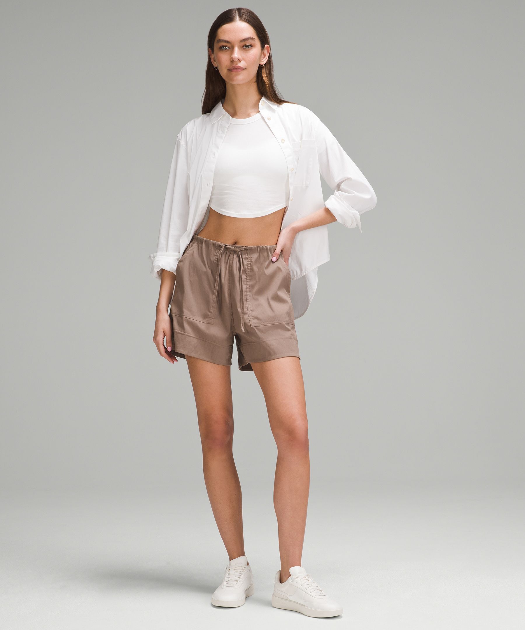 Shop Lululemon Cotton-blend Poplin High-rise Shorts 4"