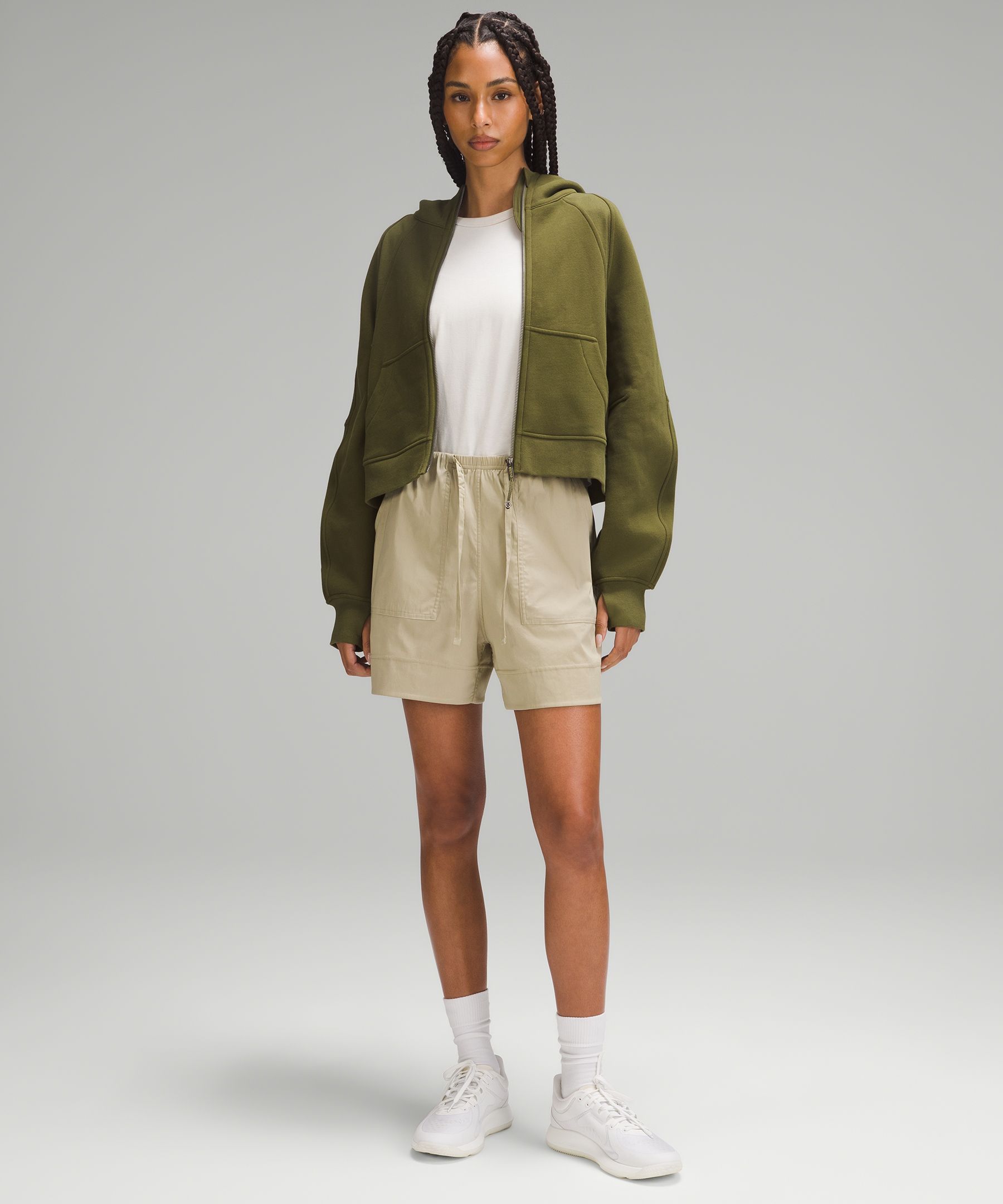 Shop Lululemon Cotton-blend Poplin High-rise Shorts 4"